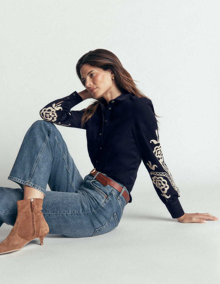 Sky Cord Shirt-Navy, Embroidered