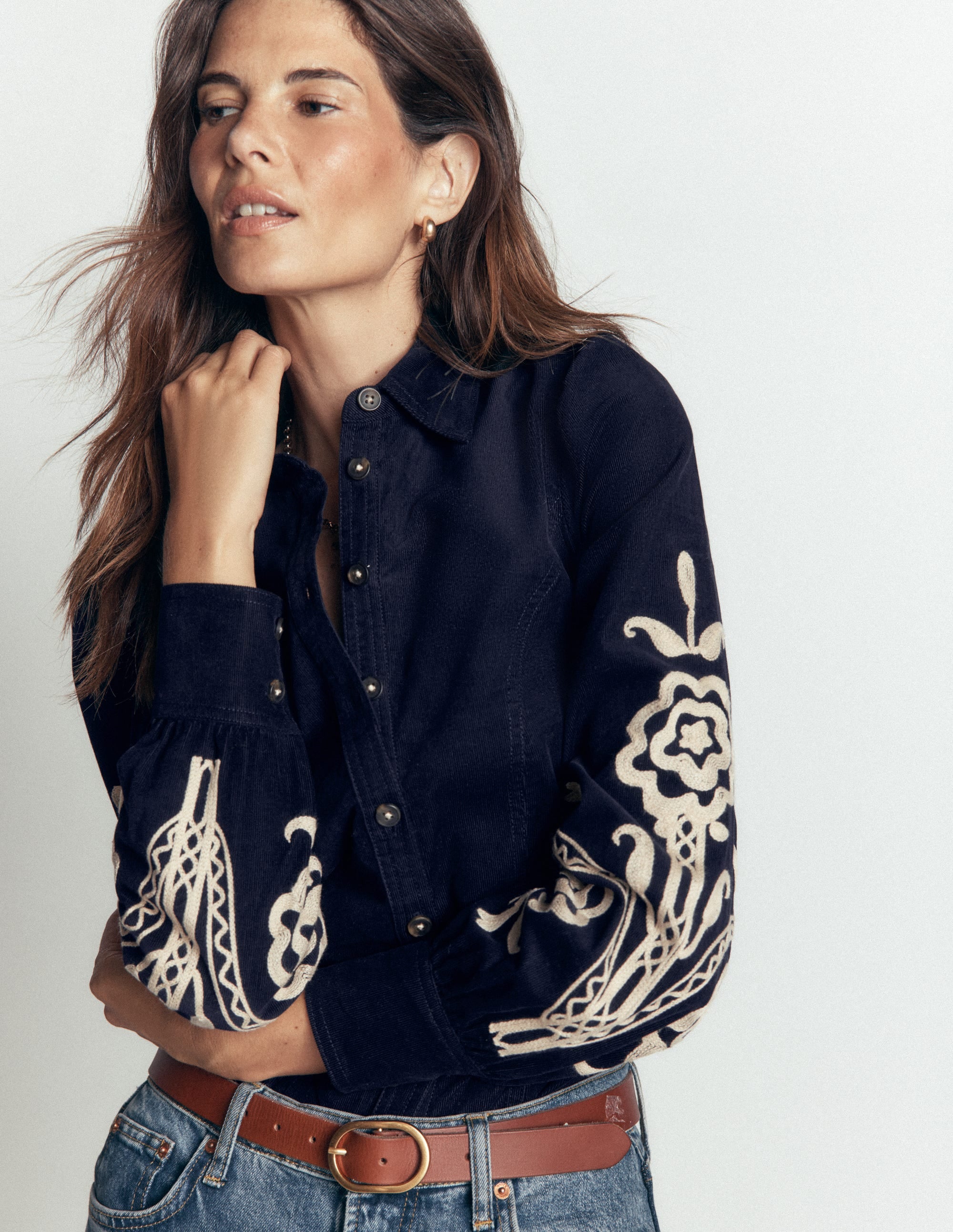 Sky Cord Shirt-Navy, Embroidered - Image 2