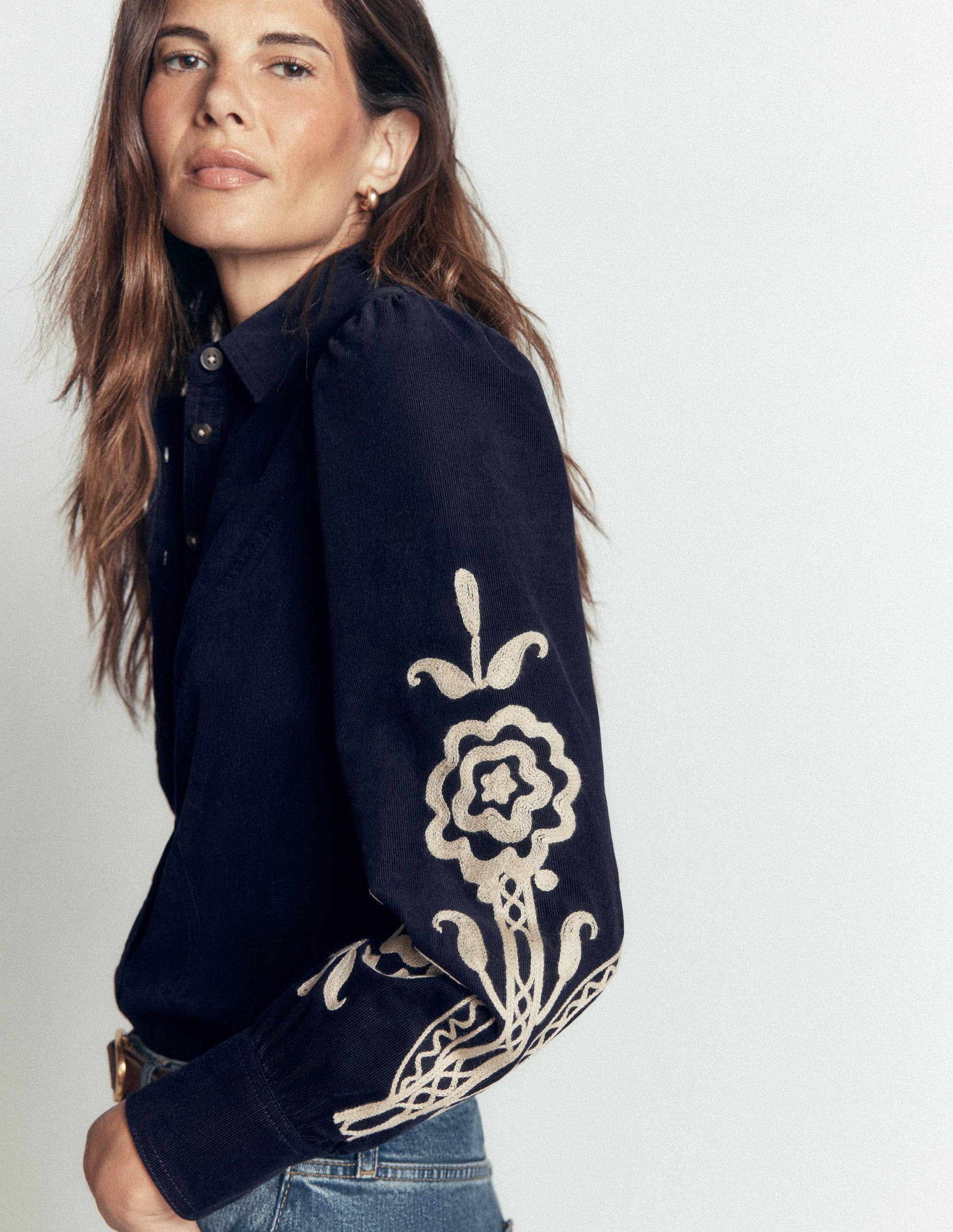 Sky Cord Shirt-Navy, Embroidered-5