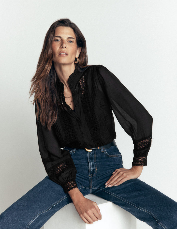 Lace Trim Top-Black