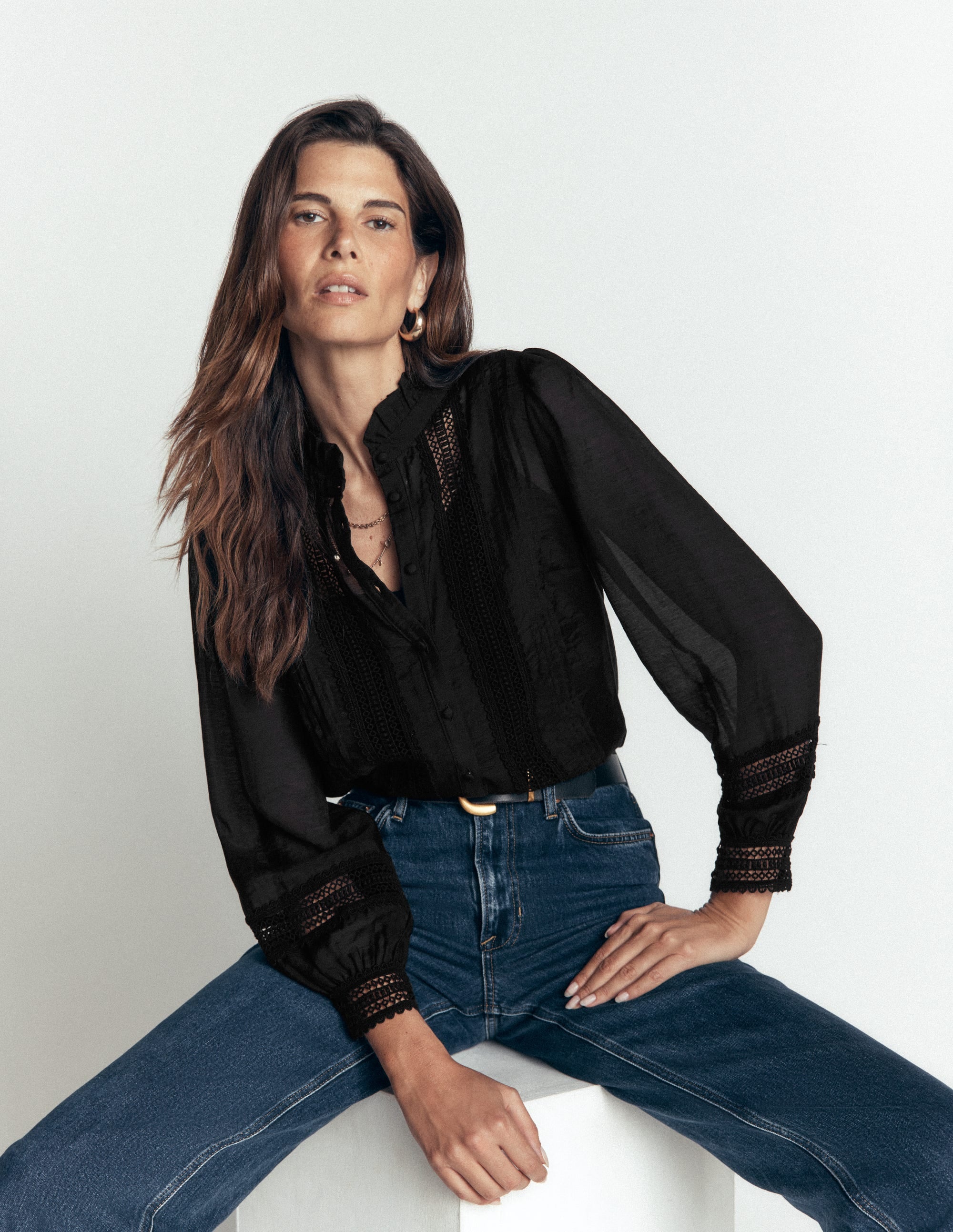 Lace Trim Top-Black - Image 2