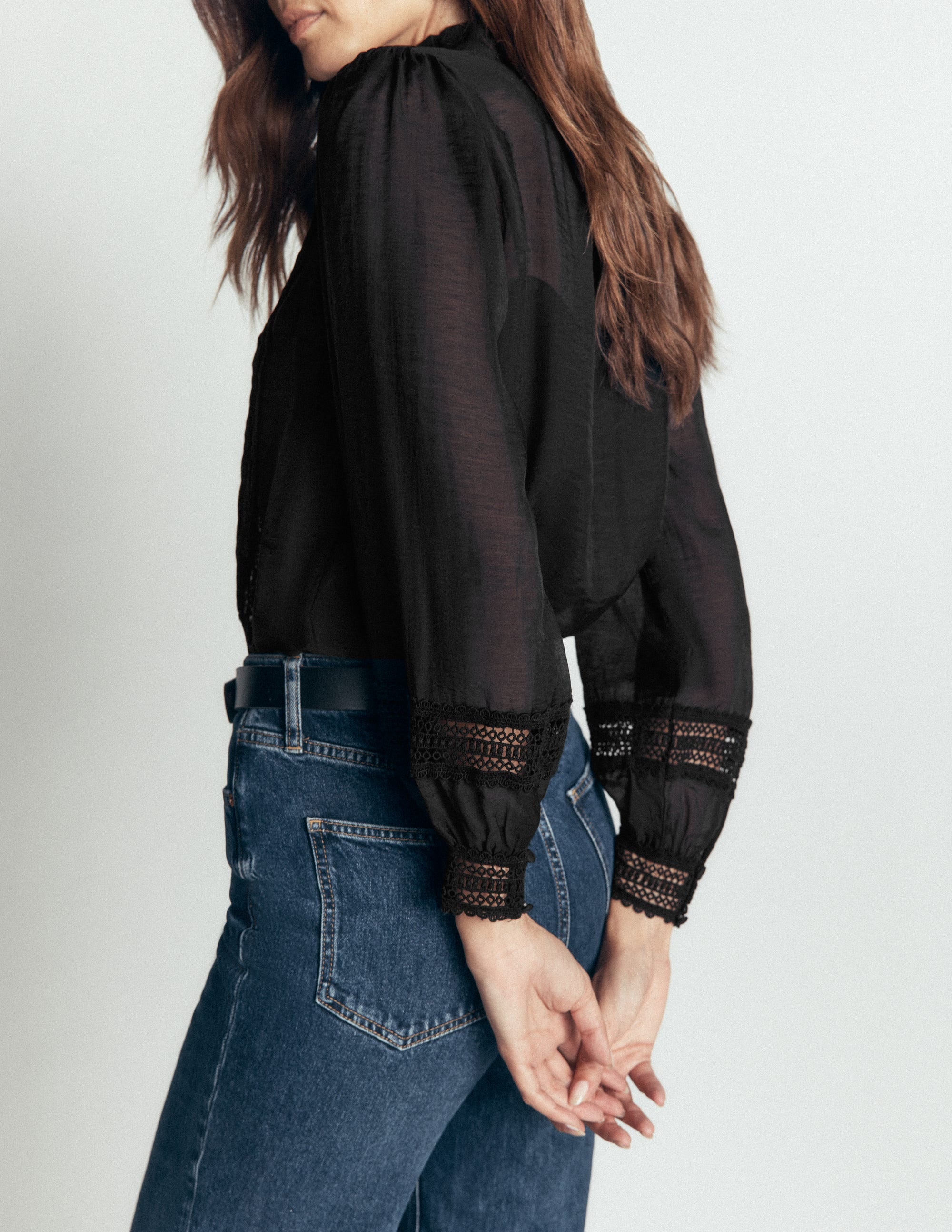 Lace Trim Top-Black - Image 4