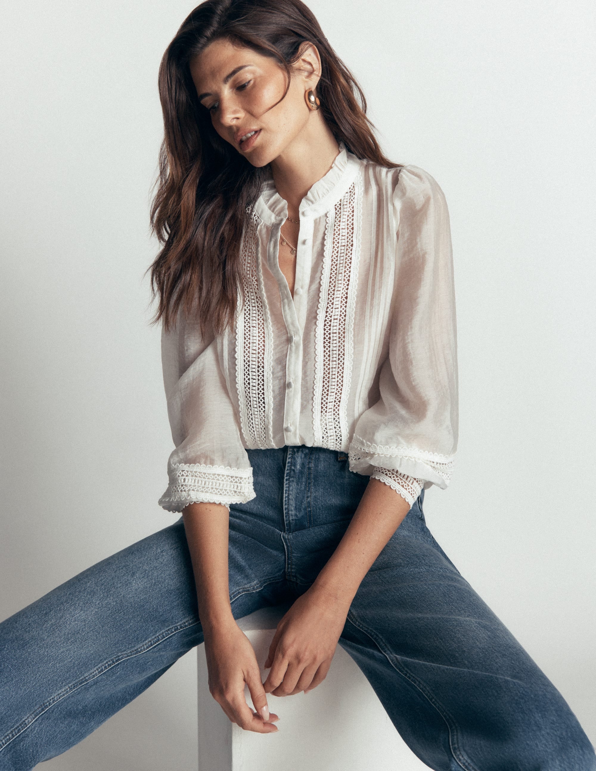 Lace Trim Top-Ivory - Image 1