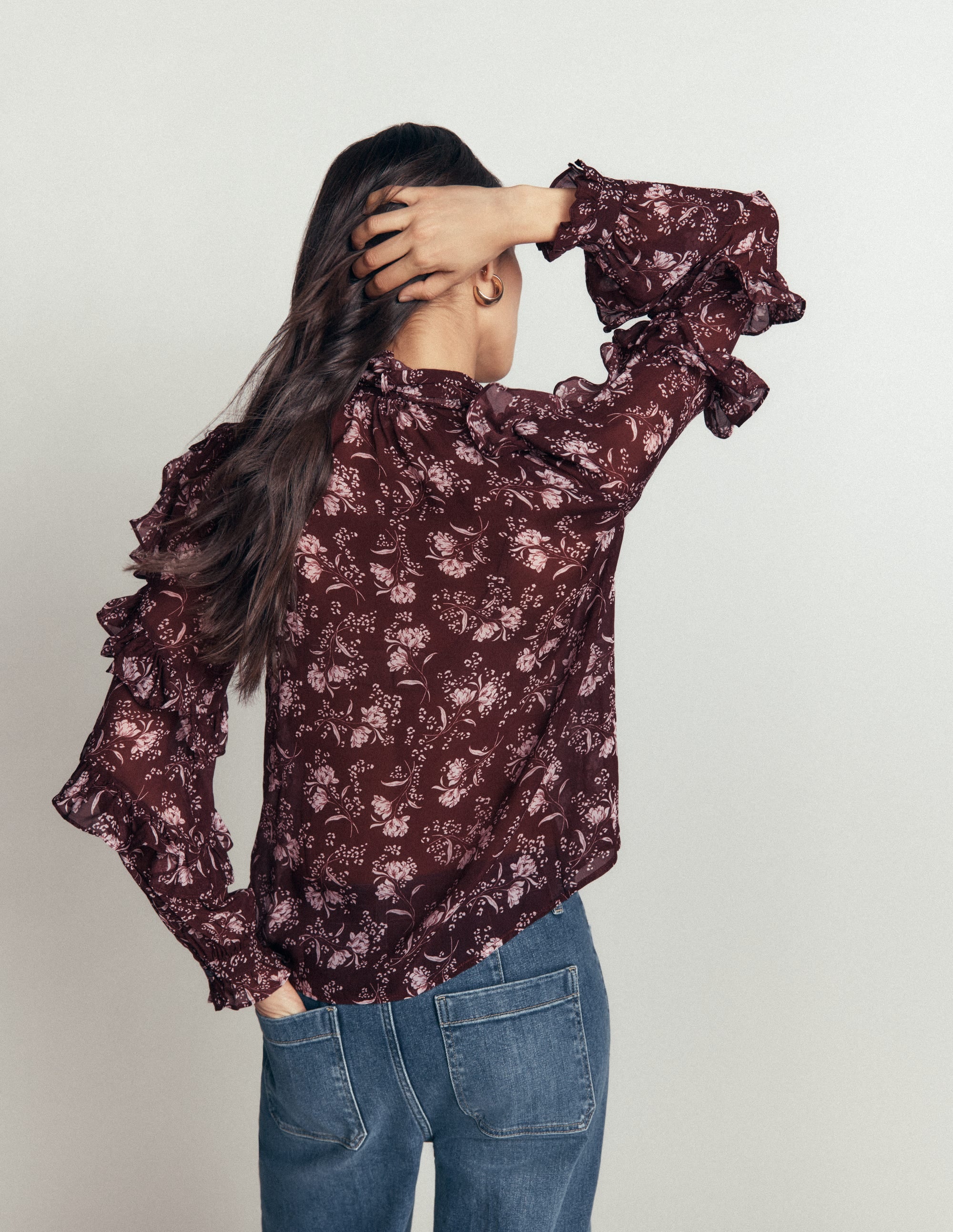 Ruffled Georgette Top-Chocolate, Enchanted Sprigs - Image 3