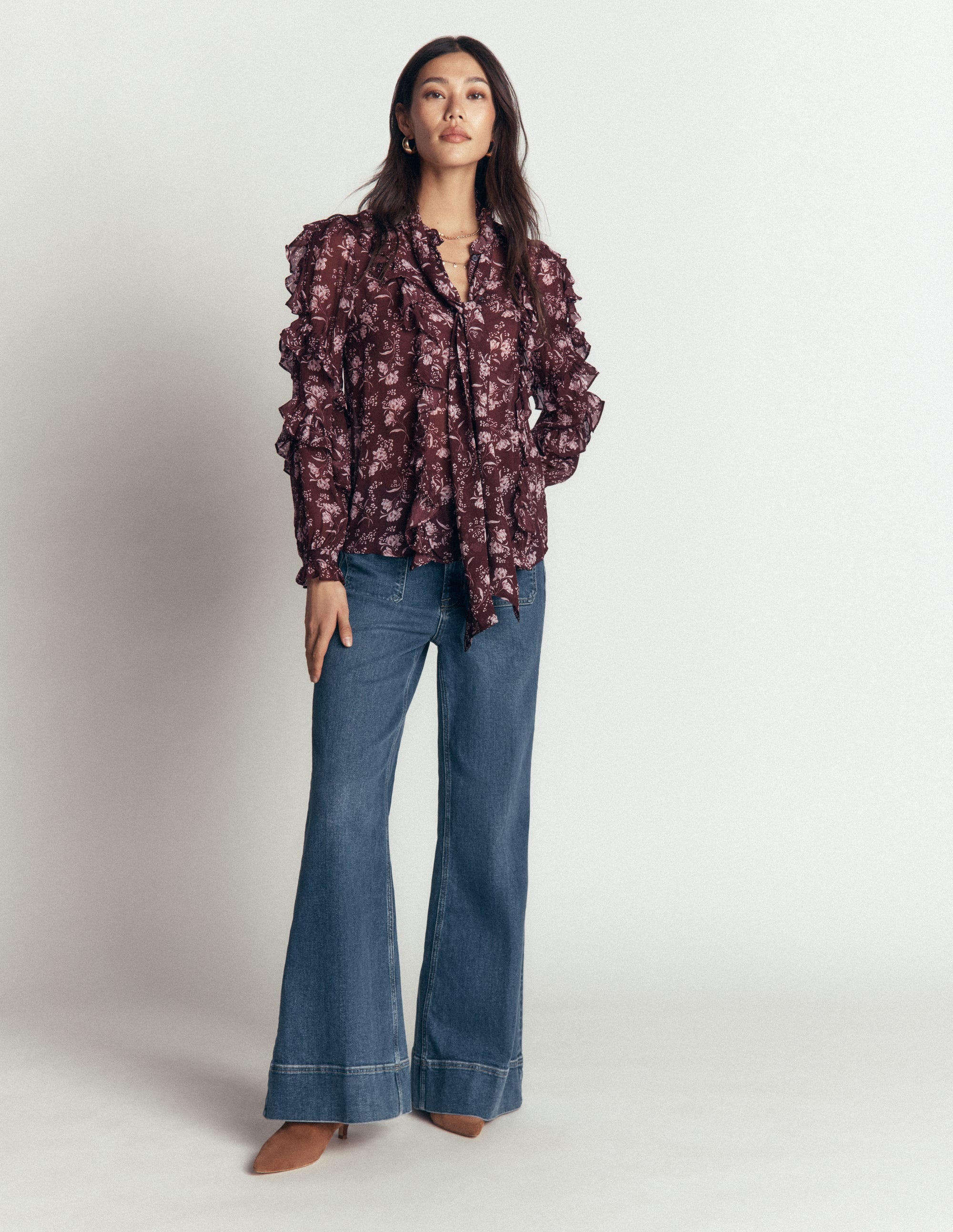 Ruffled Georgette Top-Chocolate, Enchanted Sprigs - Image 4