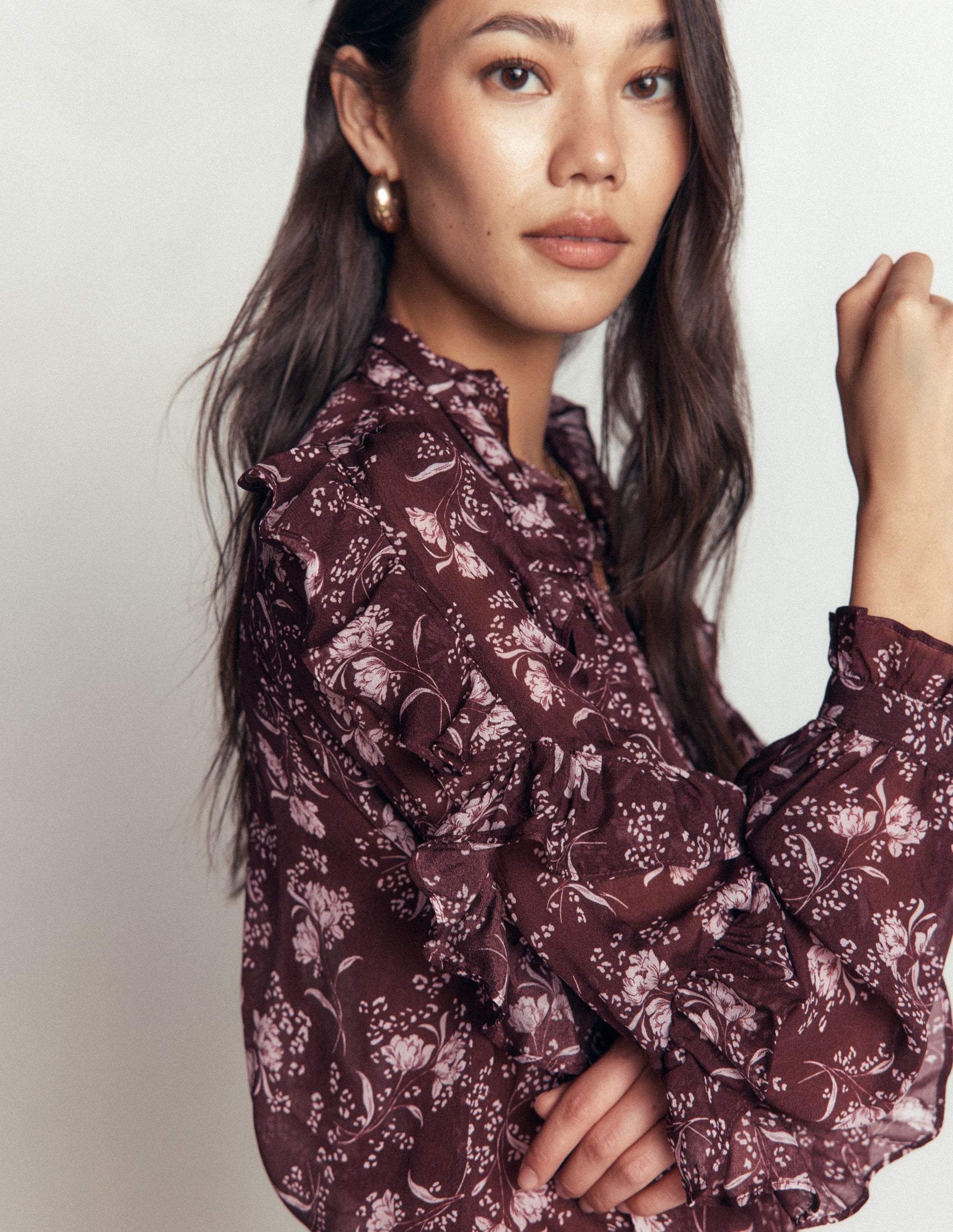 Ruffled Georgette Top-Chocolate, Enchanted Sprigs-6