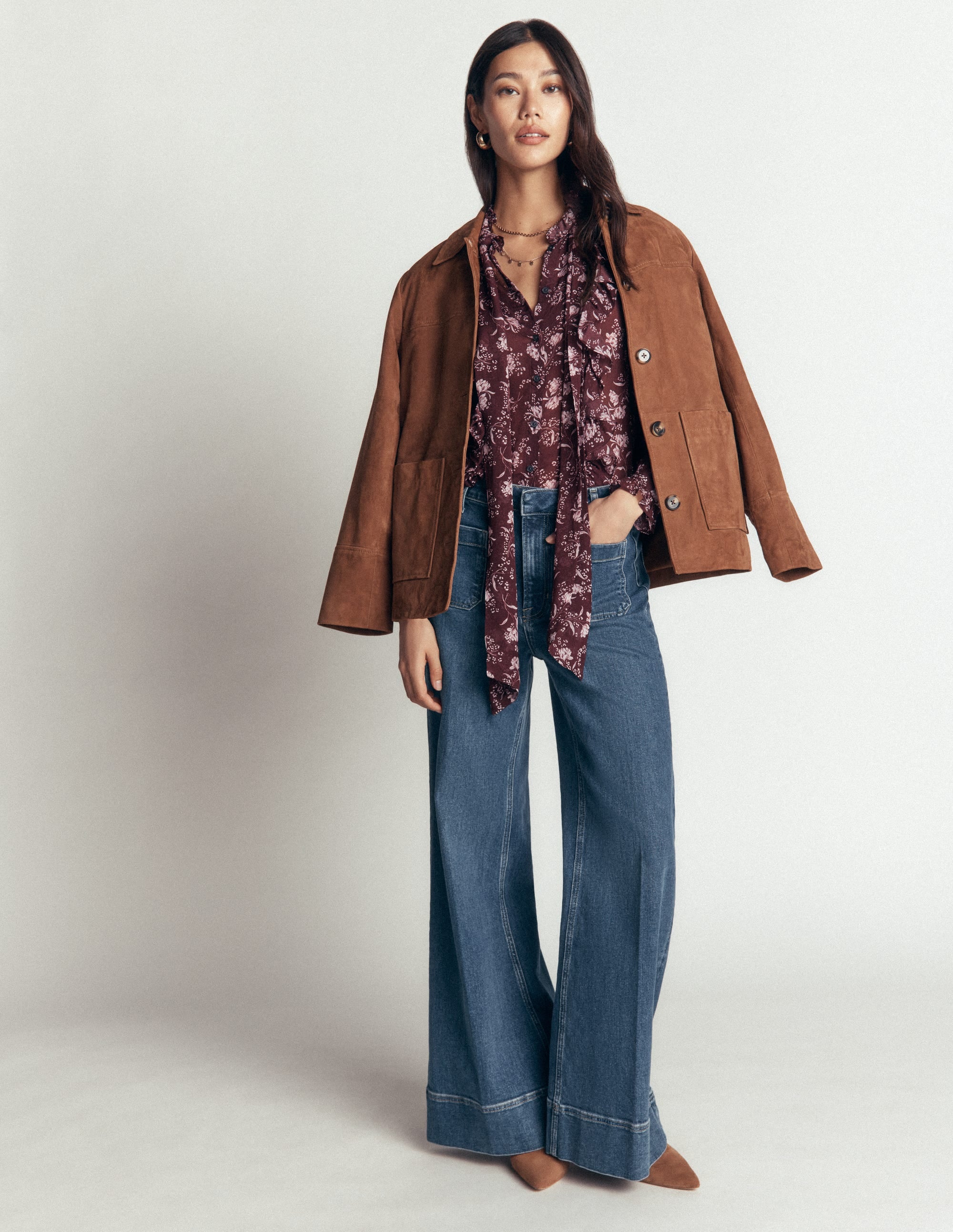 Ruffled Georgette Top-Chocolate, Enchanted Sprigs - Image 7