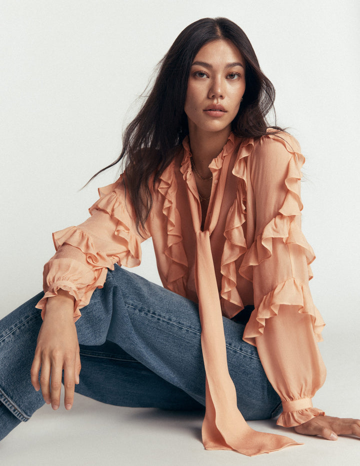 Ruffled Georgette Top-Soft Peach