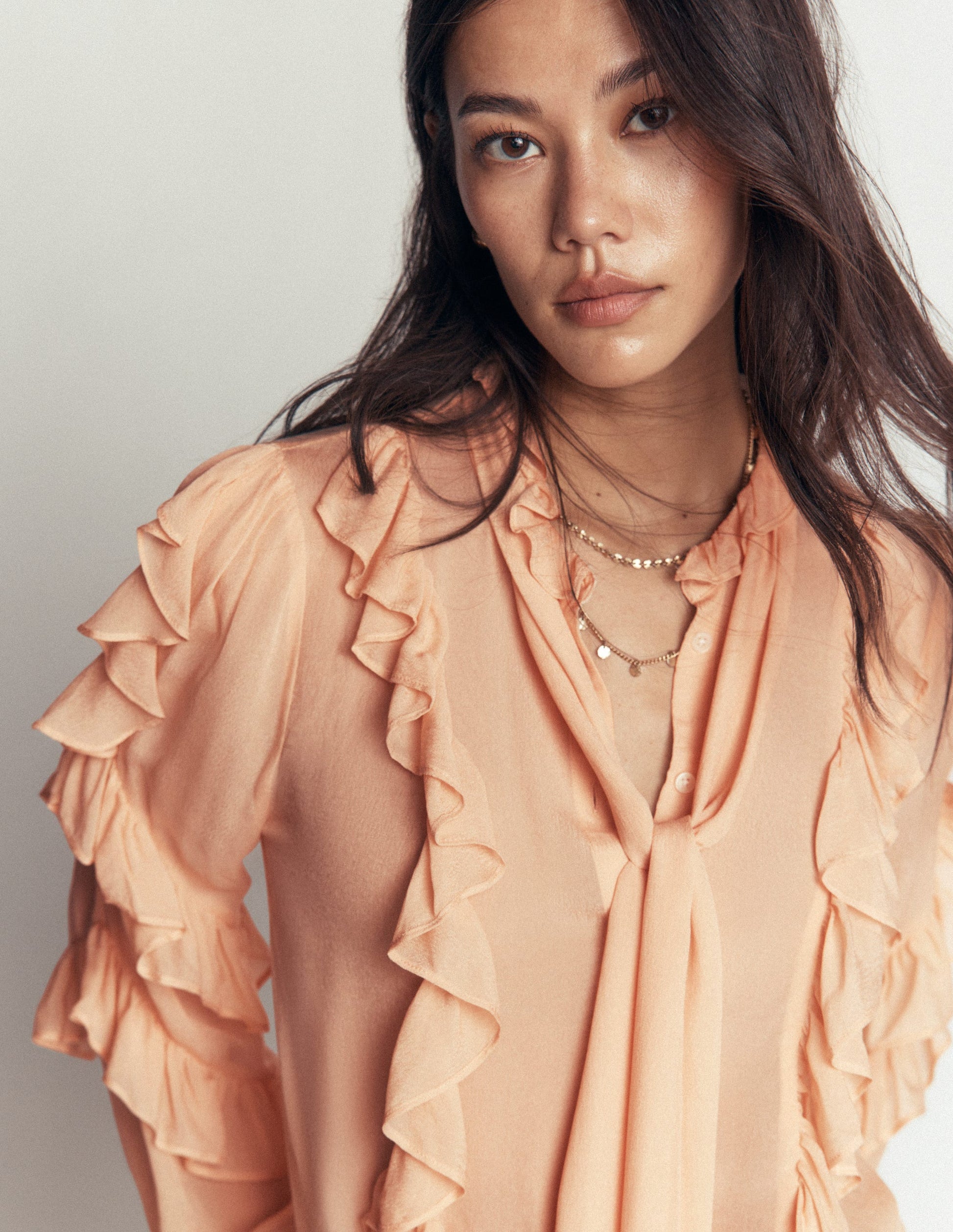 Ruffled Georgette Top-Soft Peach-3