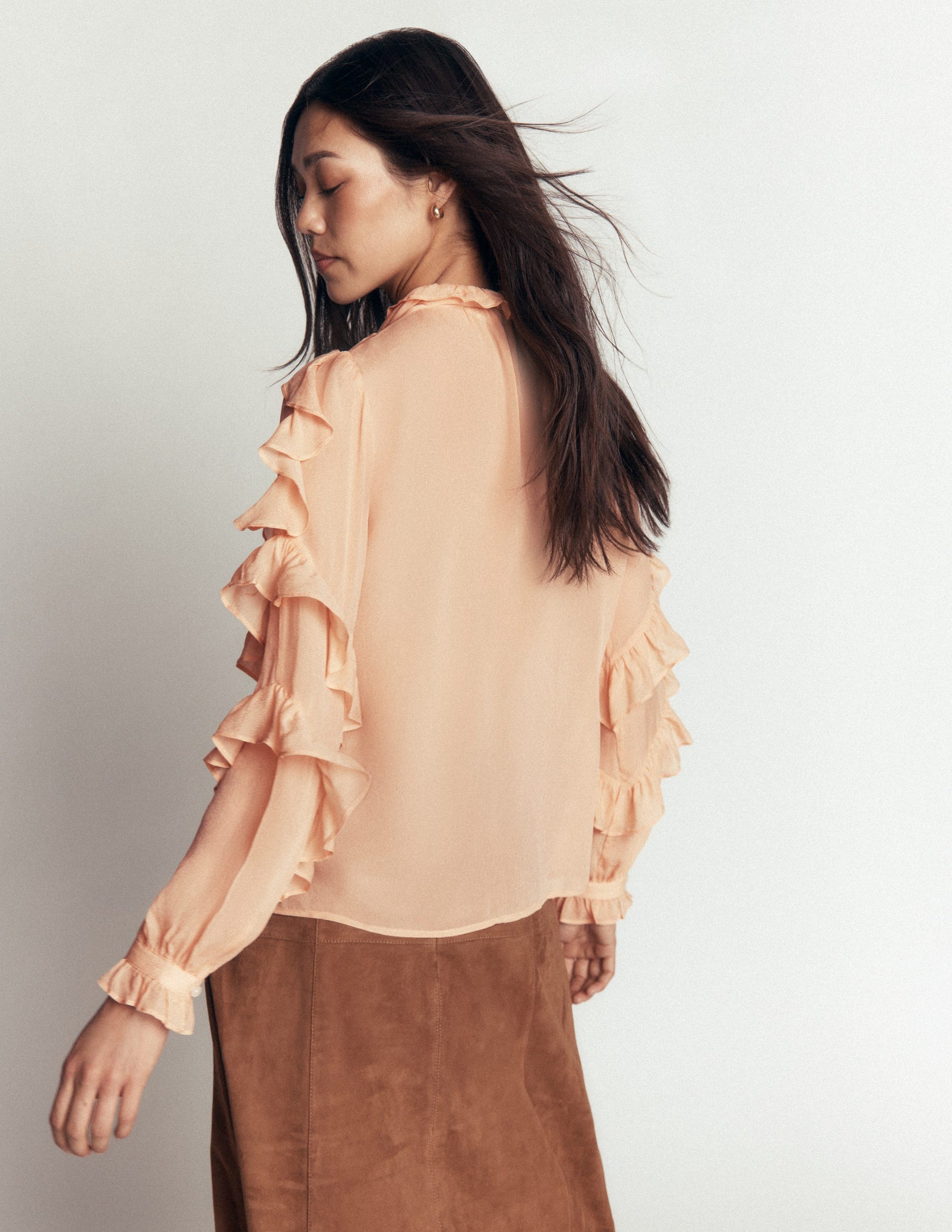 Ruffled Georgette Top-Soft Peach-4