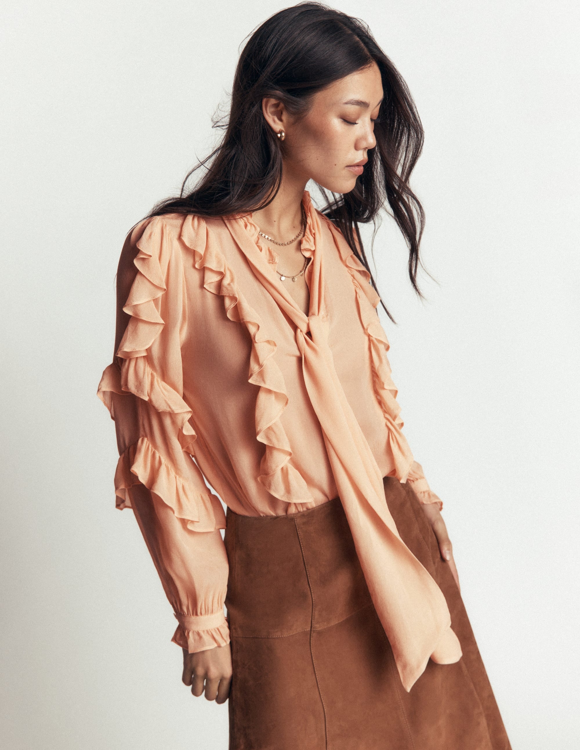 Ruffled Georgette Top-Soft Peach - Image 5