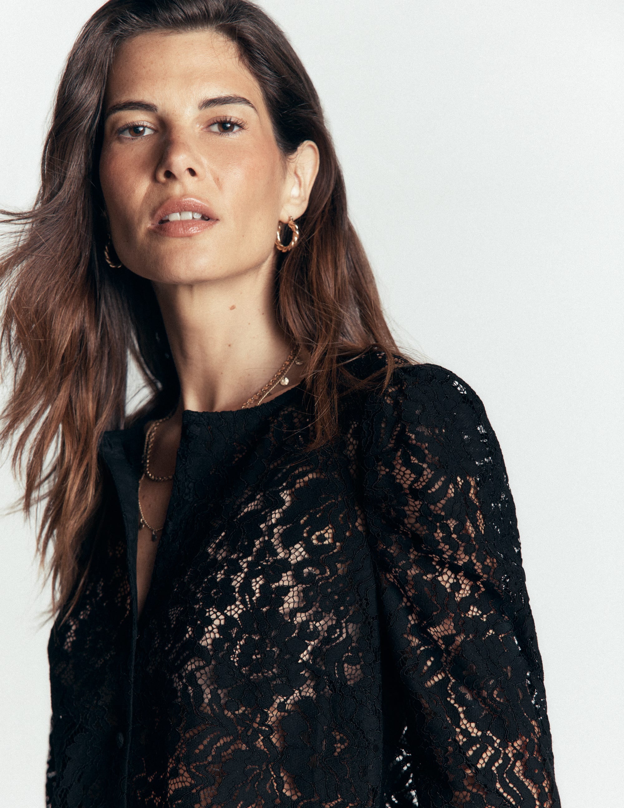Lace Puff Sleeve Top-Black - Image 2