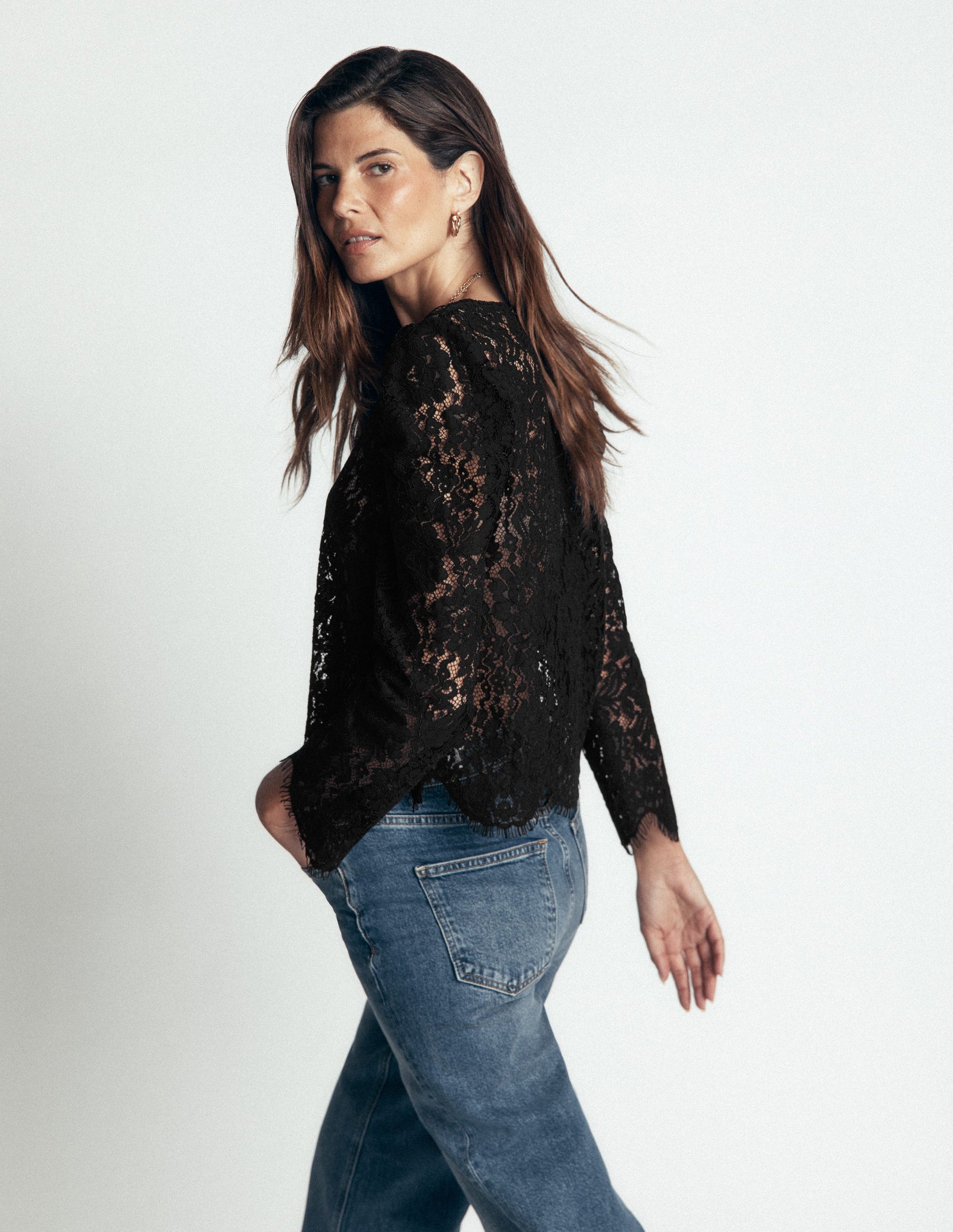 Lace Puff Sleeve Top-Black-3