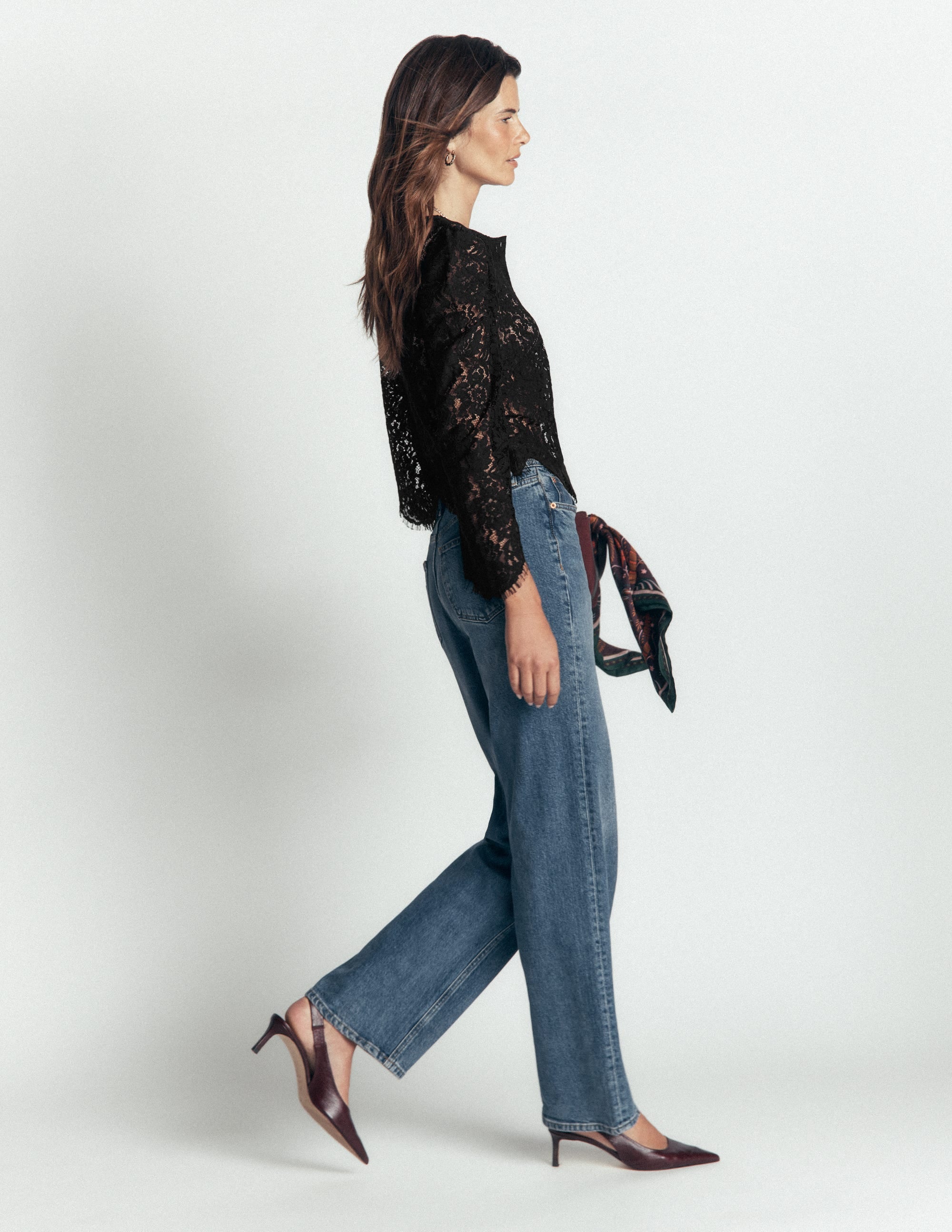 Lace Puff Sleeve Top-Black - Image 4