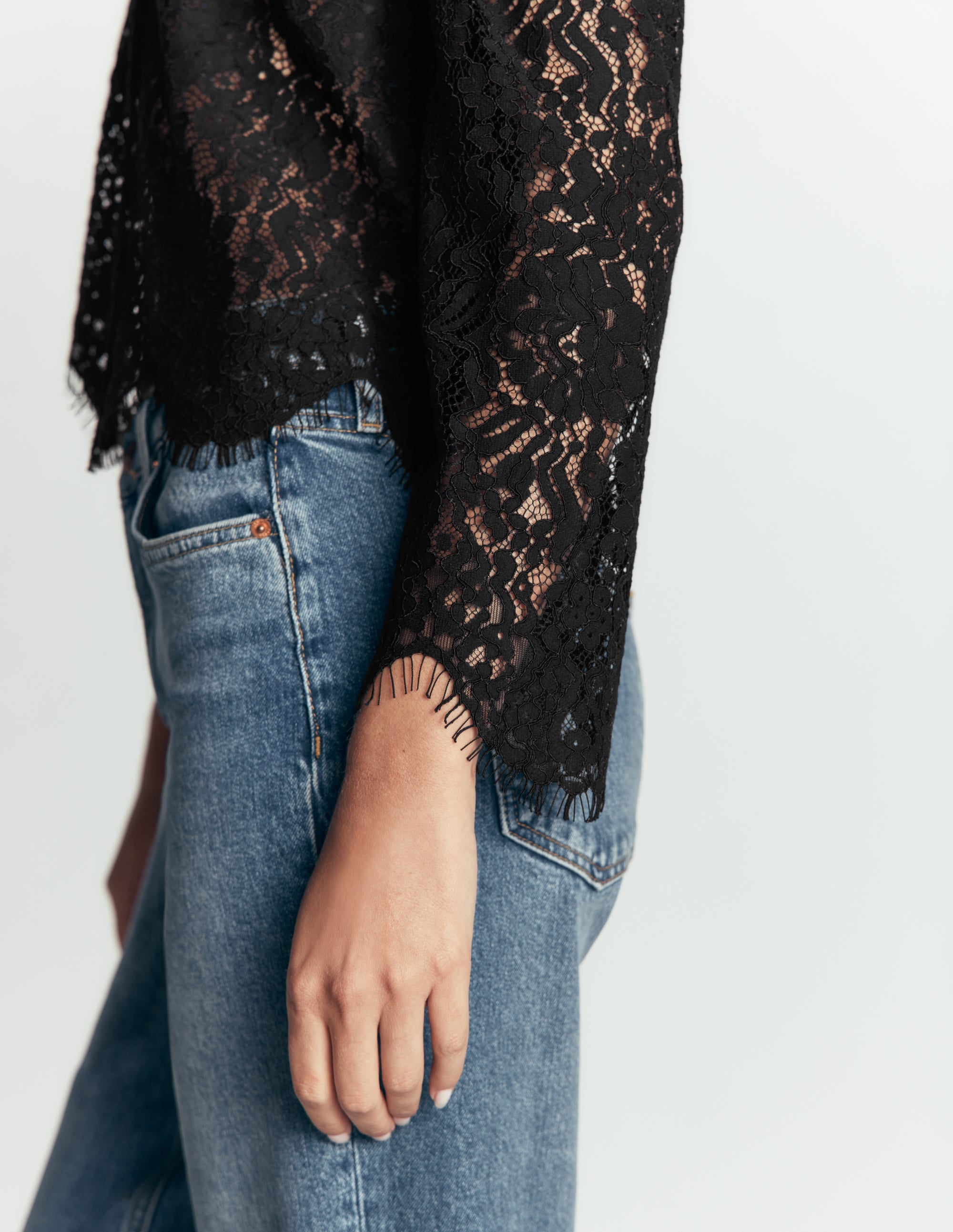Lace Puff Sleeve Top-Black - Image 5