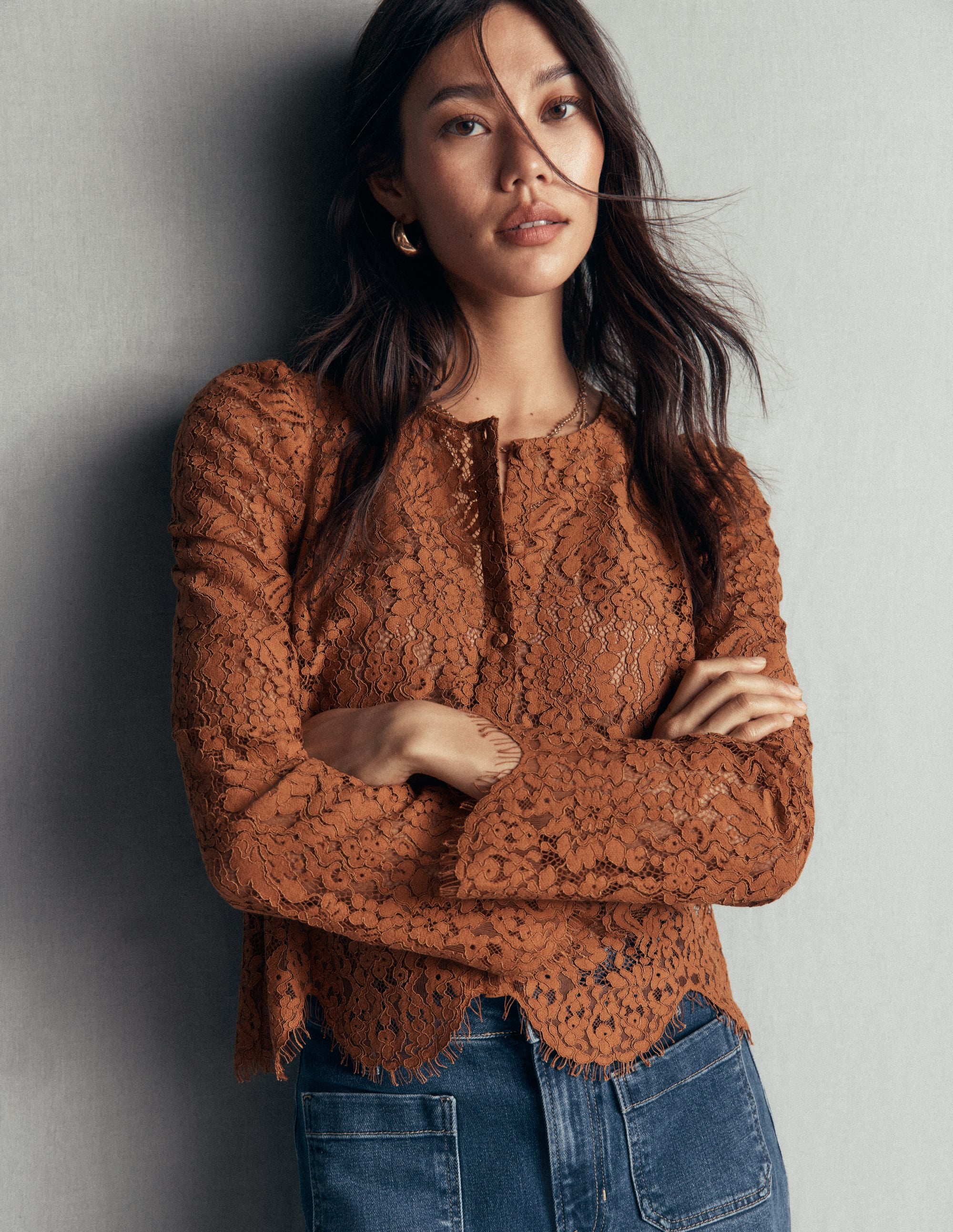 Lace Puff Sleeve Top-Ginger - Image 1