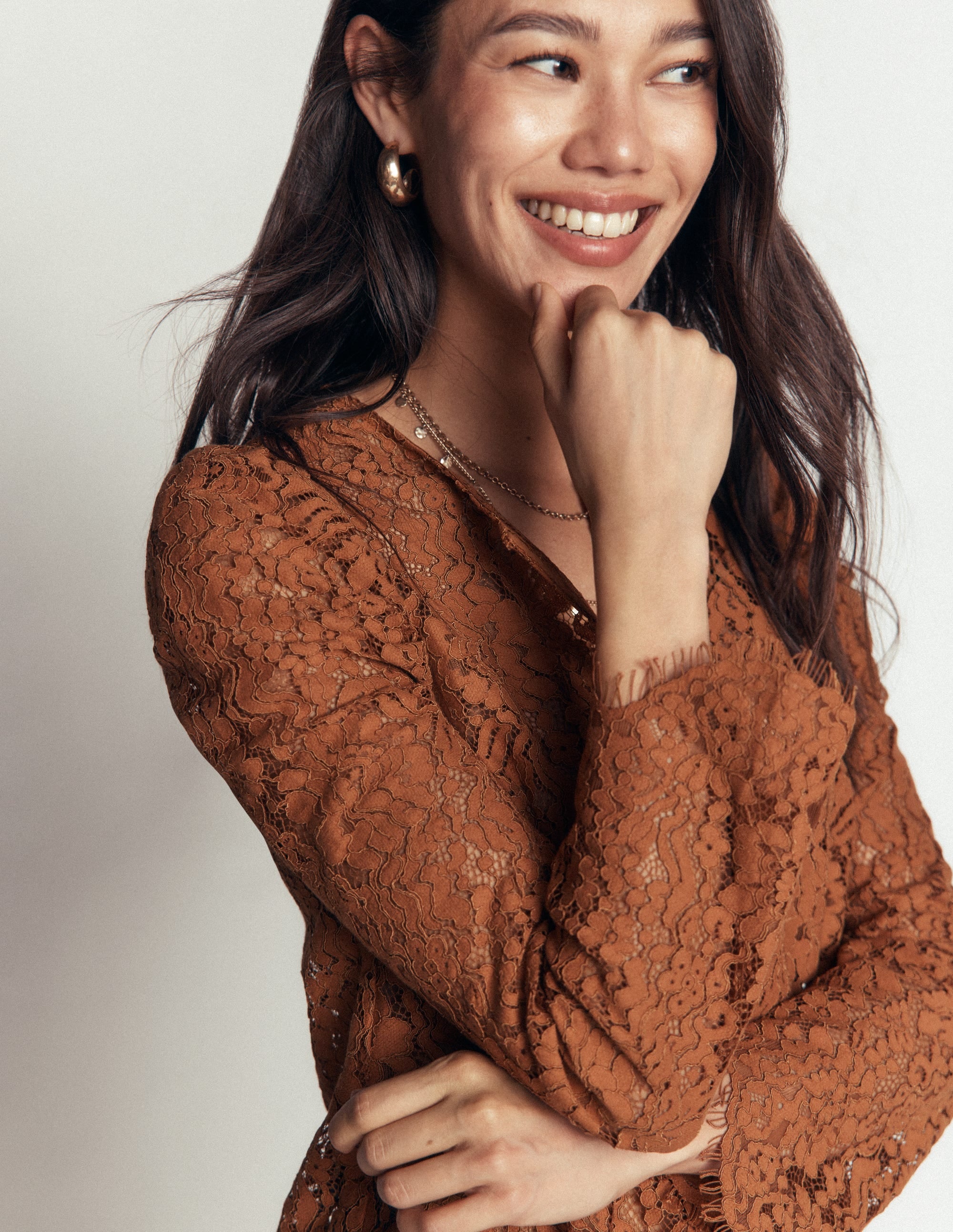 Lace Puff Sleeve Top-Ginger - Image 2