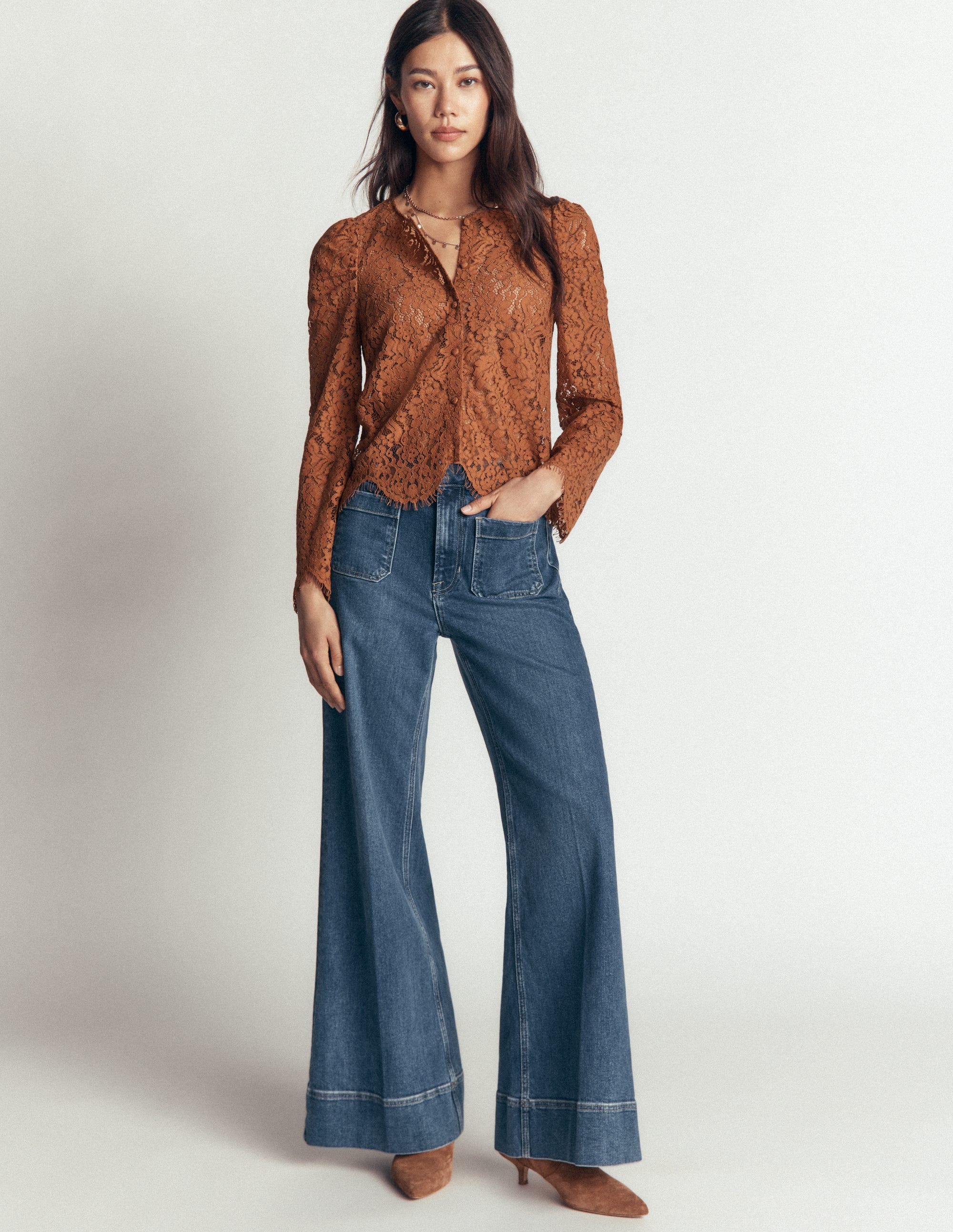 Lace Puff Sleeve Top-Ginger - Image 4