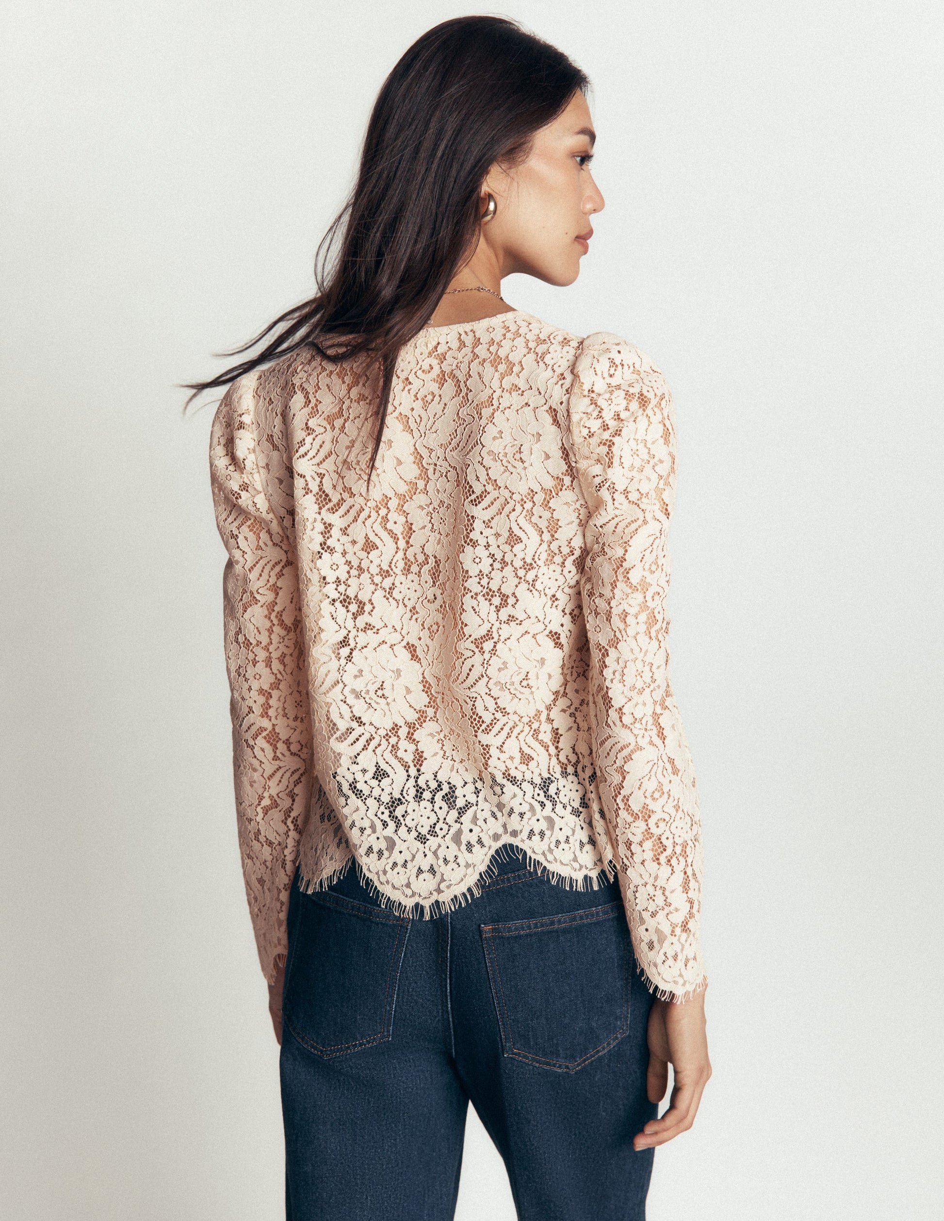 Lace Puff Sleeve Top-Warm Ivory-4