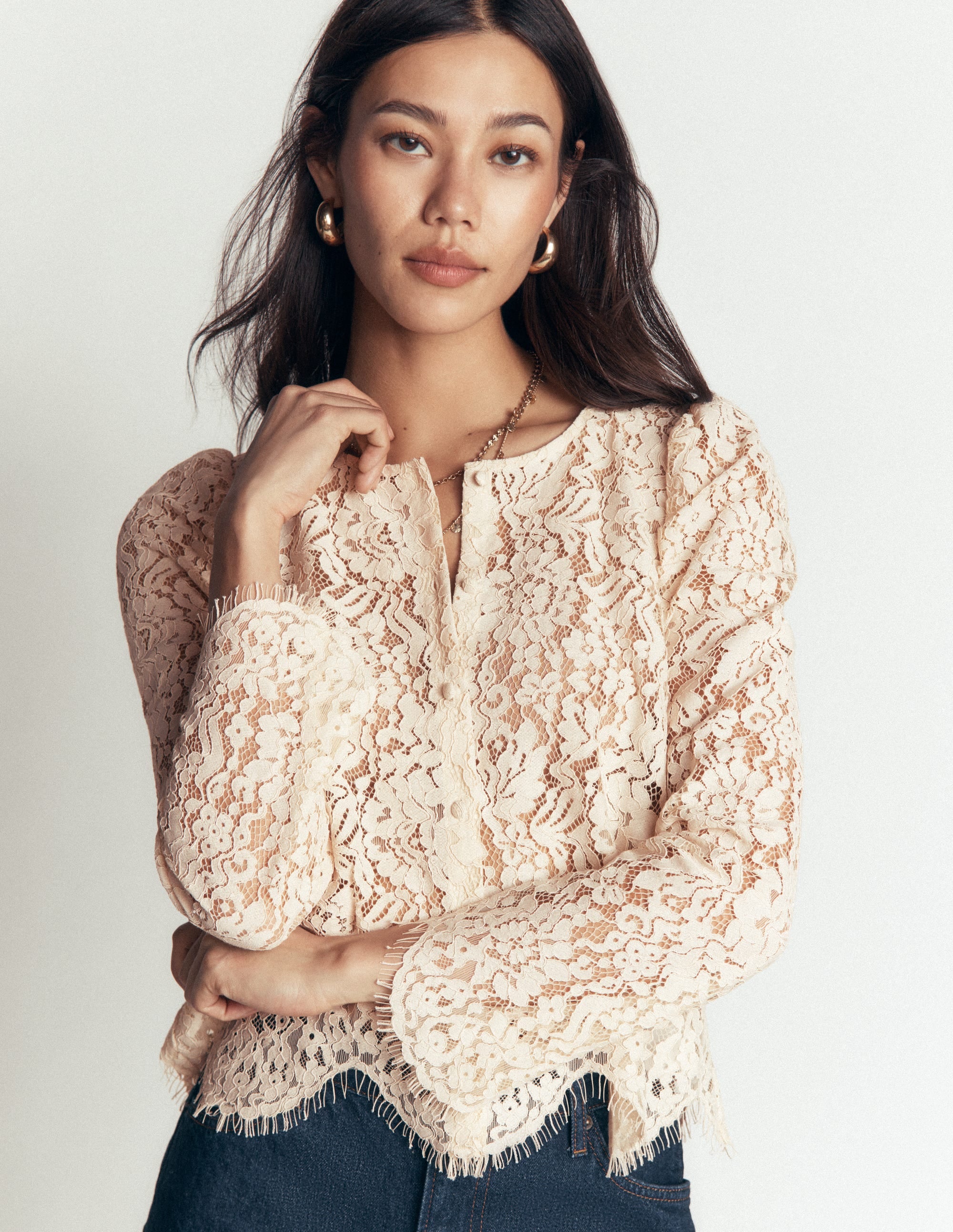 Lace Puff Sleeve Top-Warm Ivory - Image 5
