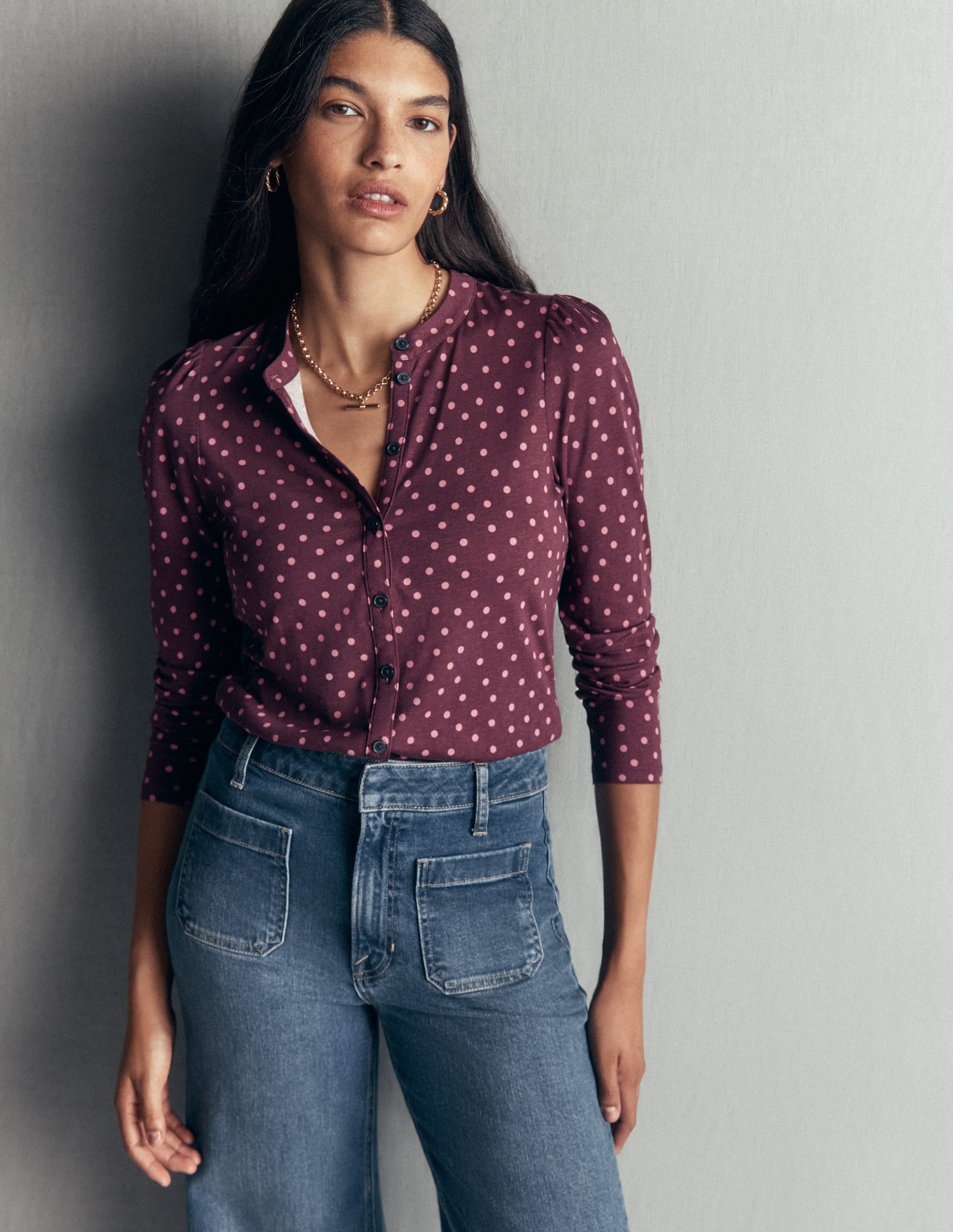 Supersoft Puff Sleeve Shirt-Winetasting, Painting Dot - Image 1
