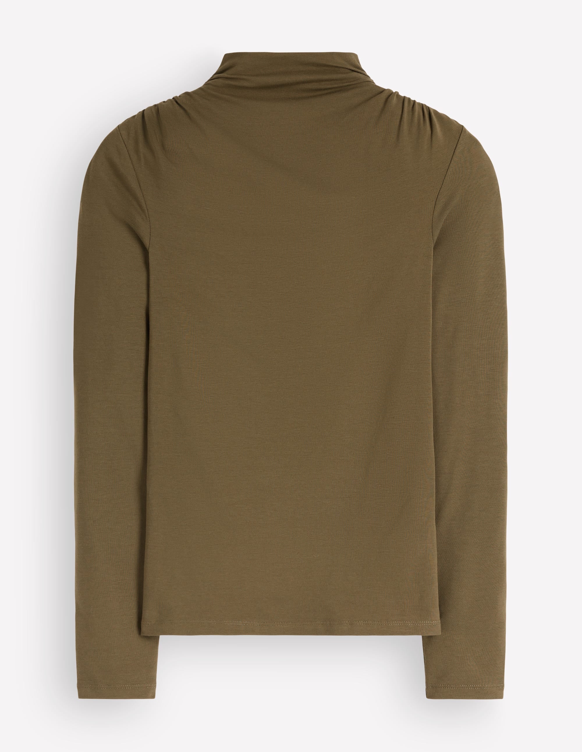 Ruched Neck Long Sleeve-Dark Olive - Image 5
