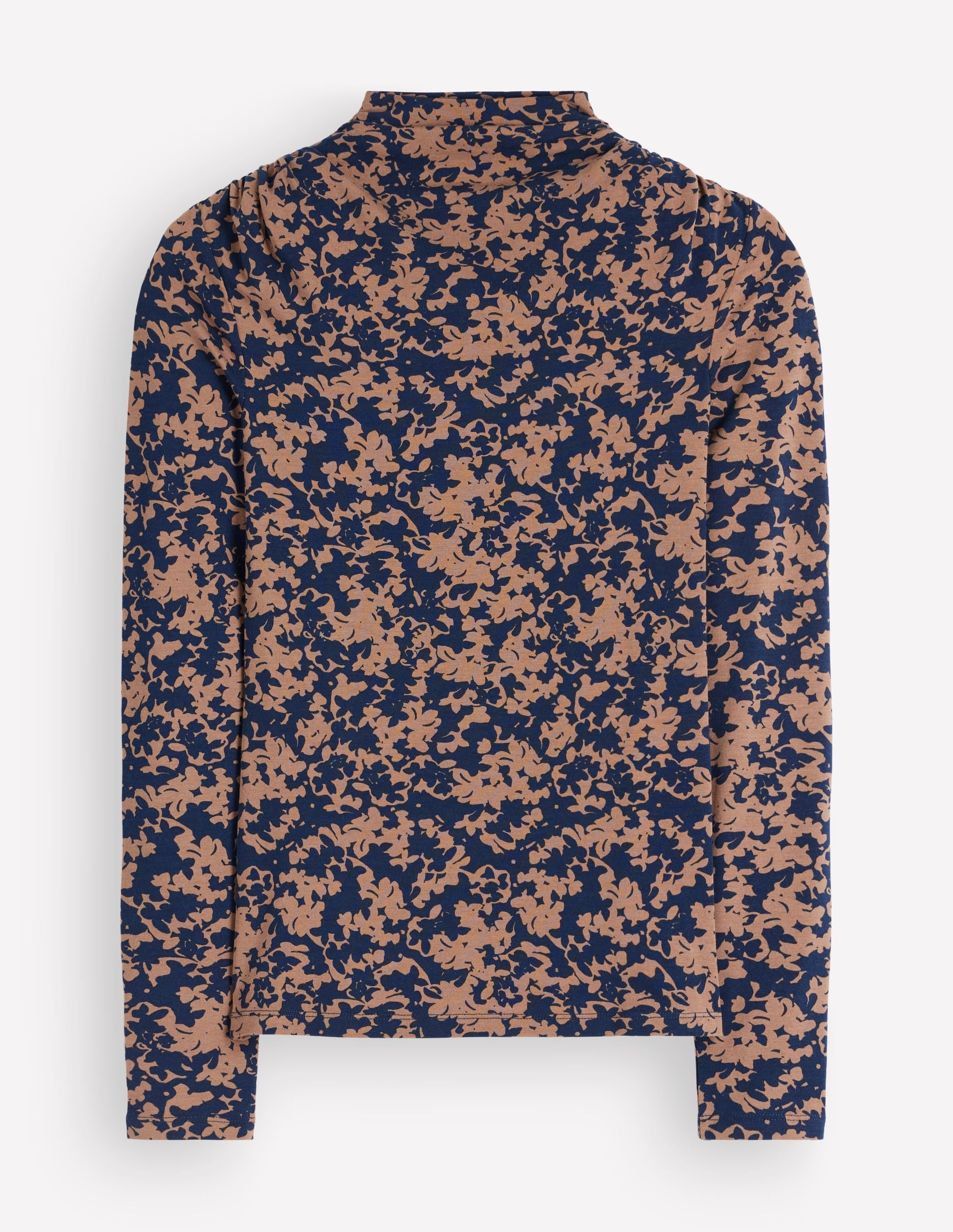 Ruched Neck Long Sleeve-Cappuccino, Sprayed Leaf - Image 5
