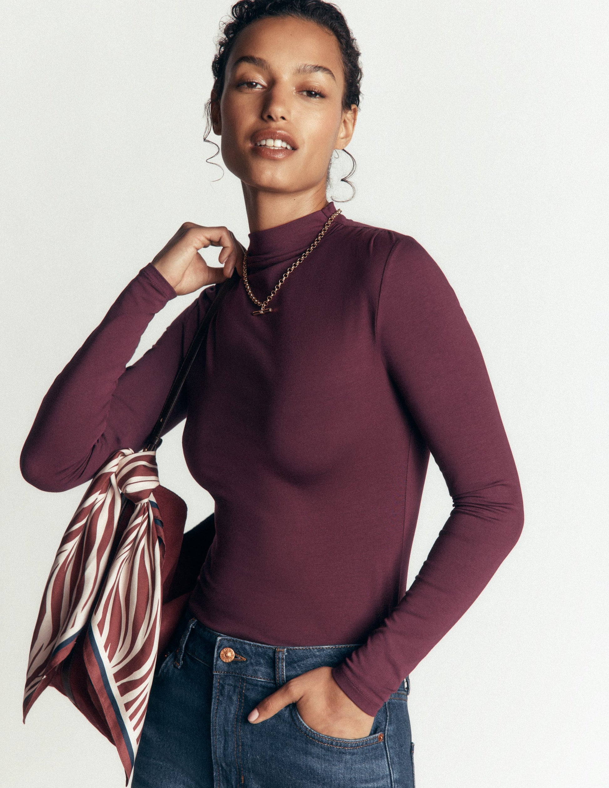 Ruched Neck Long Sleeve-Dark Cherry-4
