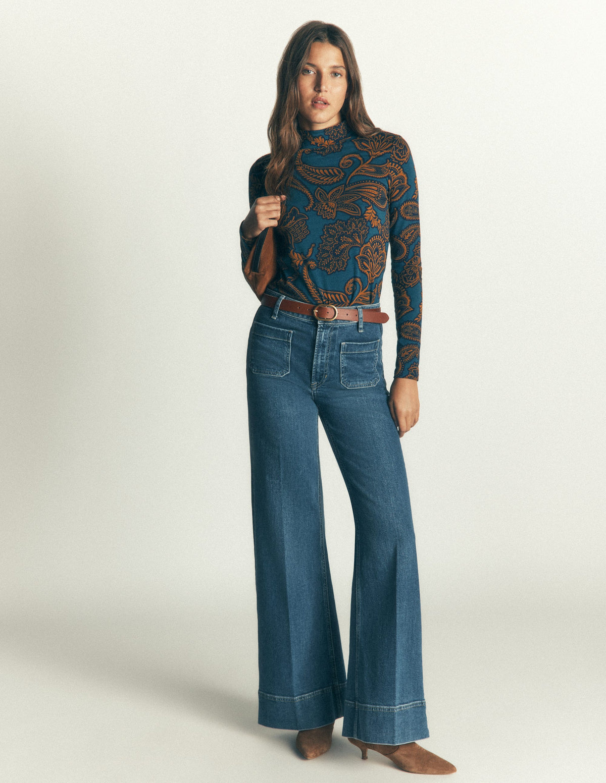 High Neck Jersey Top-Legion Blue, Paisley Bouquet - Image 4