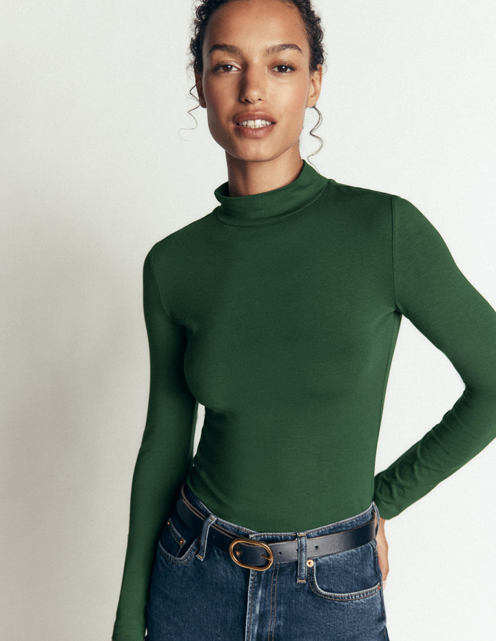 High Neck Long Sleeve-Dark Green