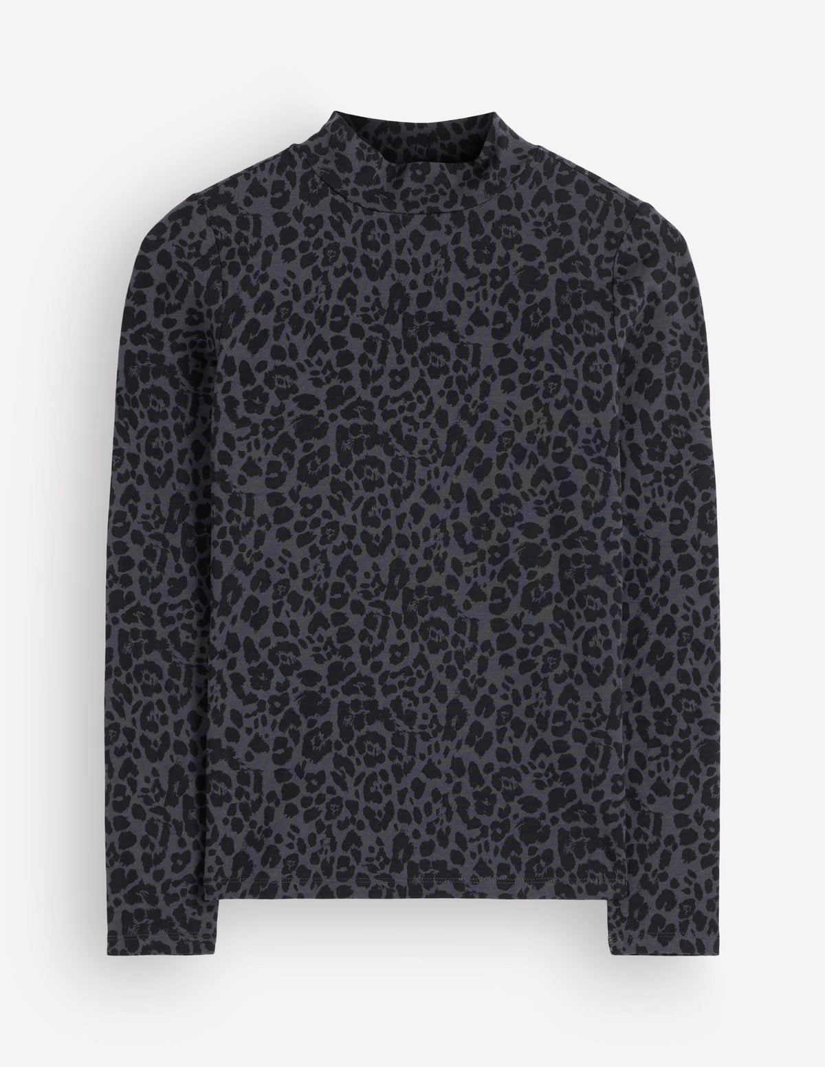 High Neck Jersey Top-Grey, Leopard Smudge - Image 5