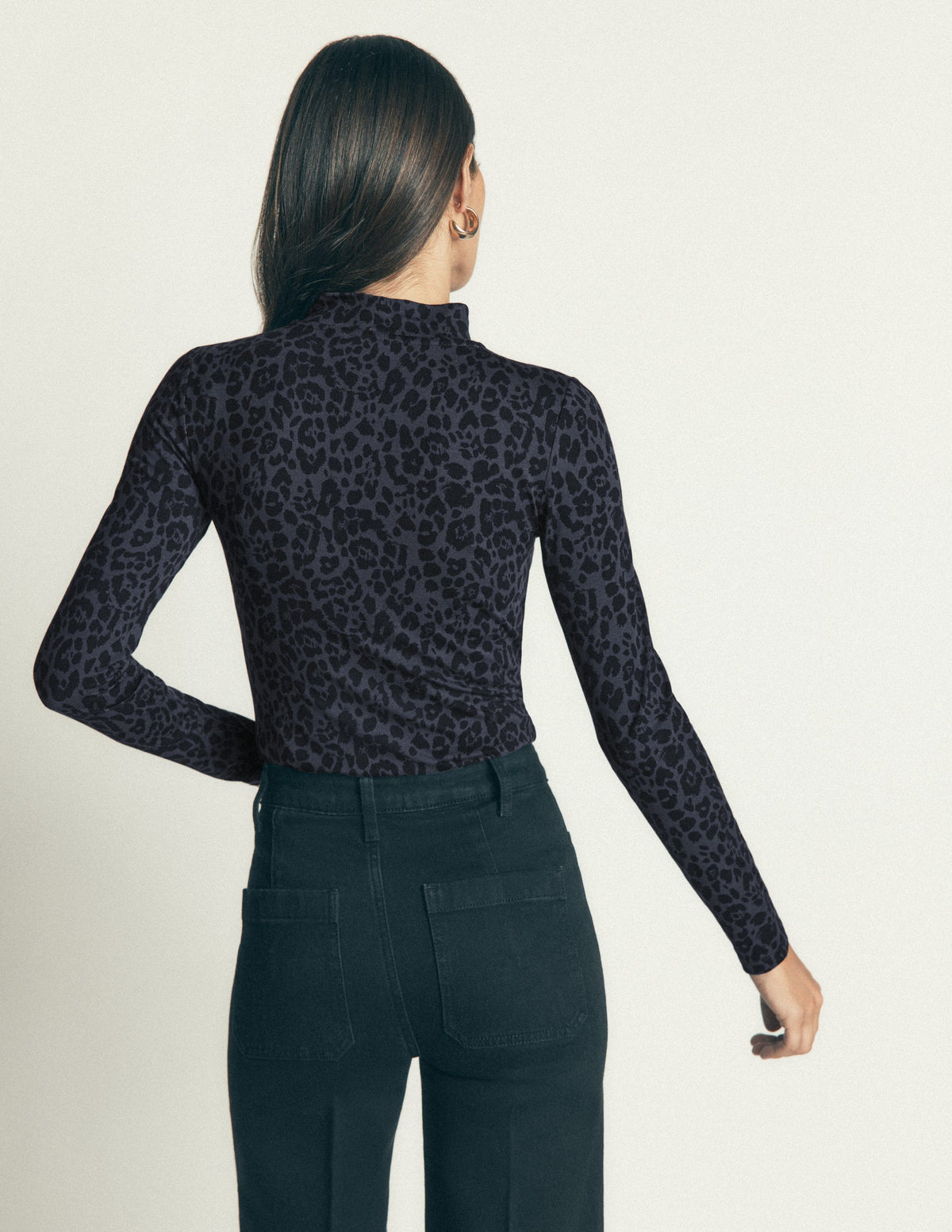 High Neck Jersey Top-Grey, Leopard Smudge - Image 3