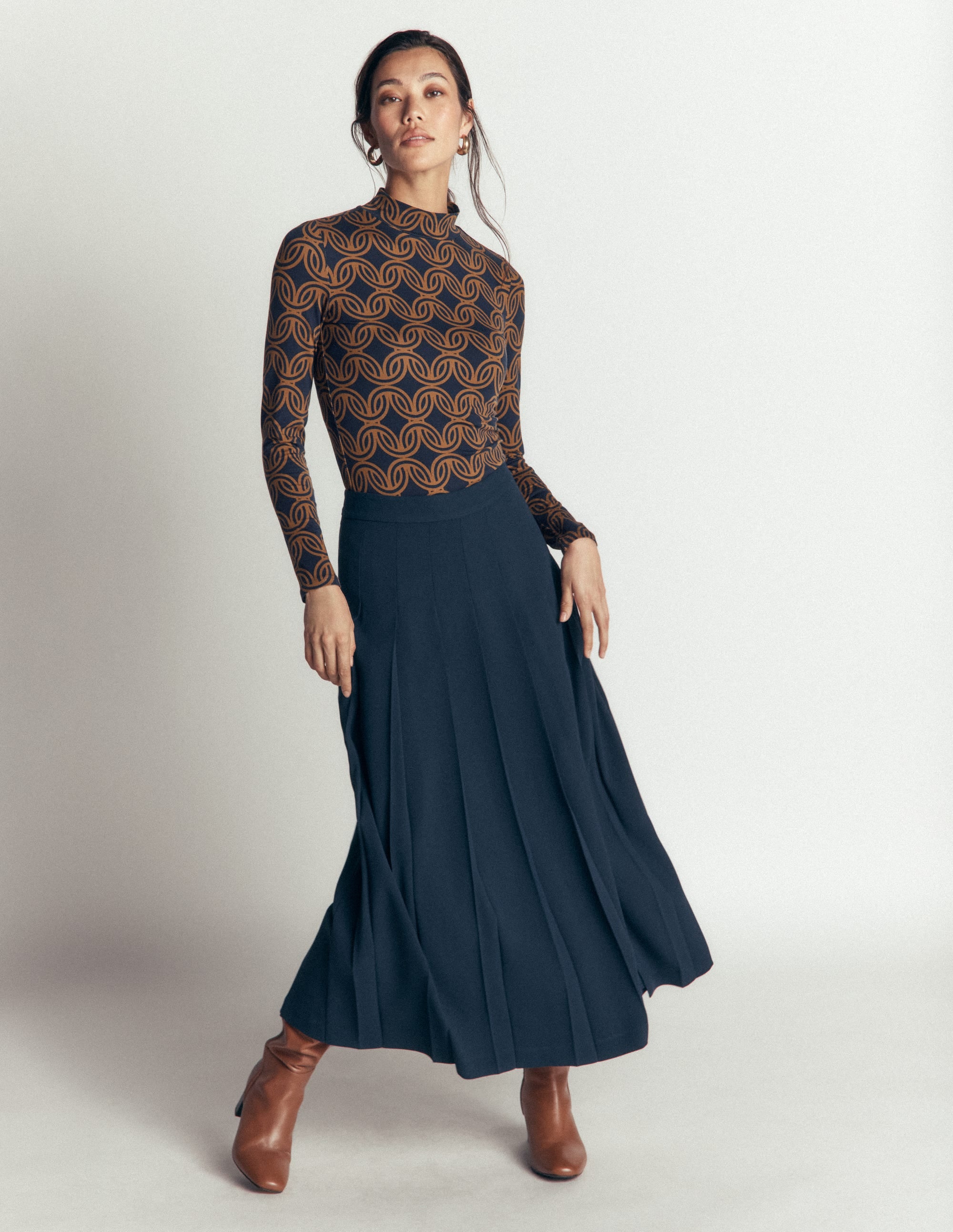 High Neck Jersey Top - French Navy, Geo Parade Mono | Boden USA