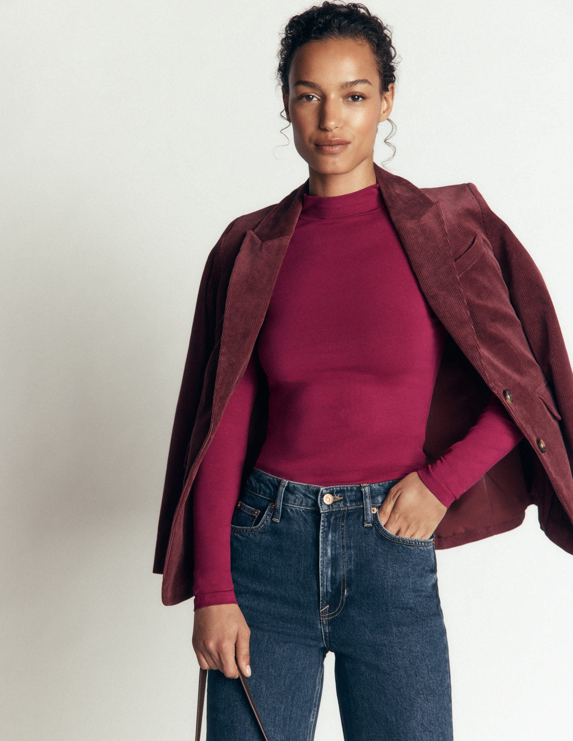 High Neck Long Sleeve-Beet Red - Image 1