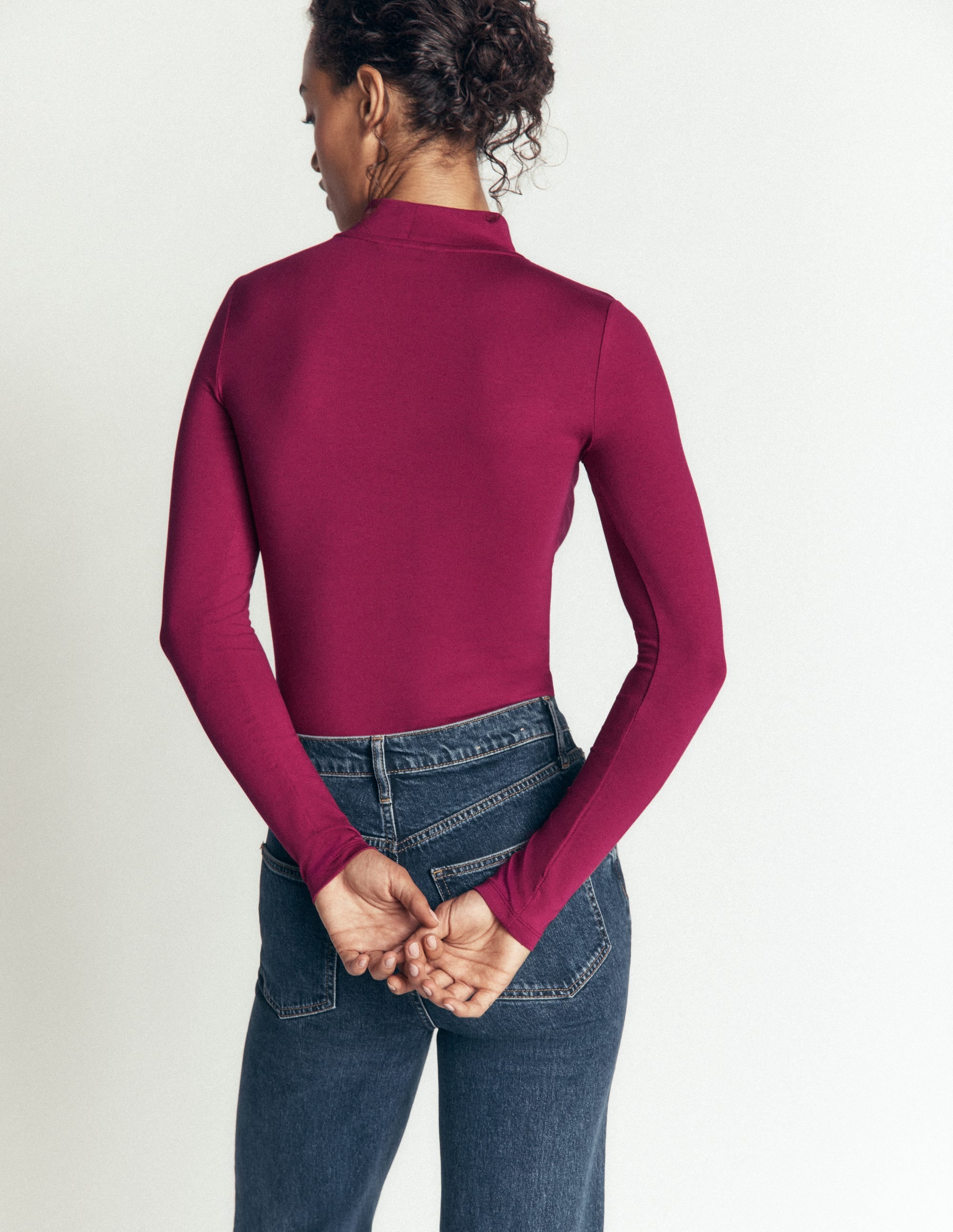 High Neck Long Sleeve-Beet Red - Image 3