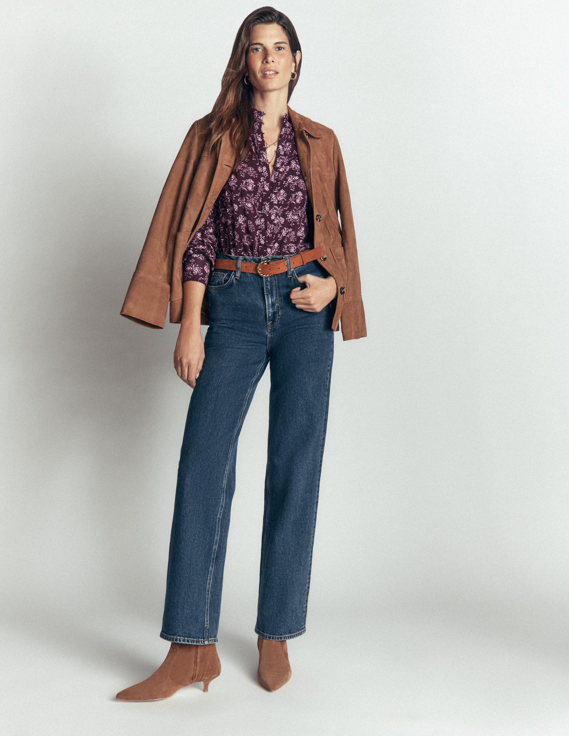 Deep Cuff Half Placket Blouse-Fudge, Enchanted Sprigs-6