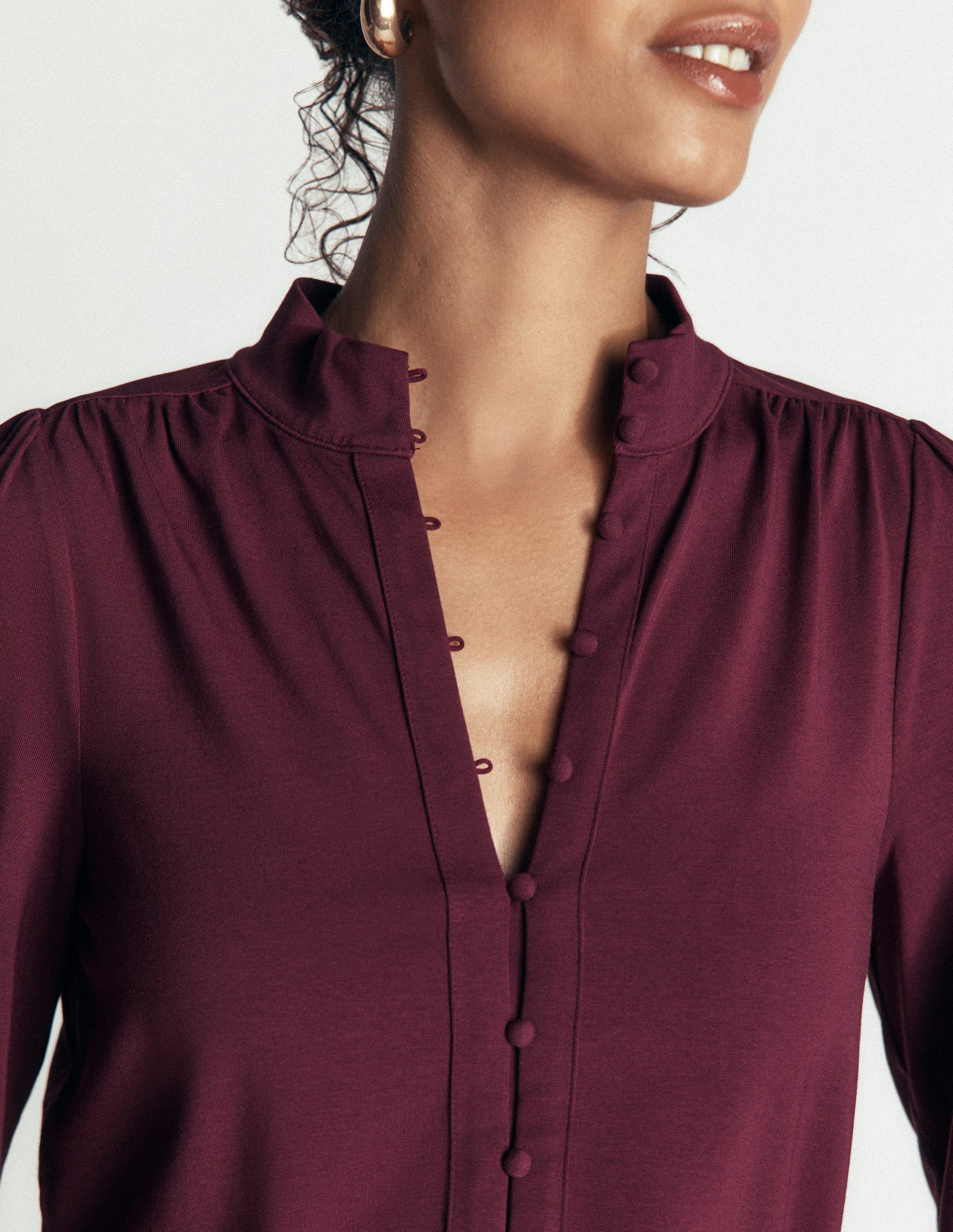 Deep Cuff Half Placket Blouse-Deep Wisteria-2