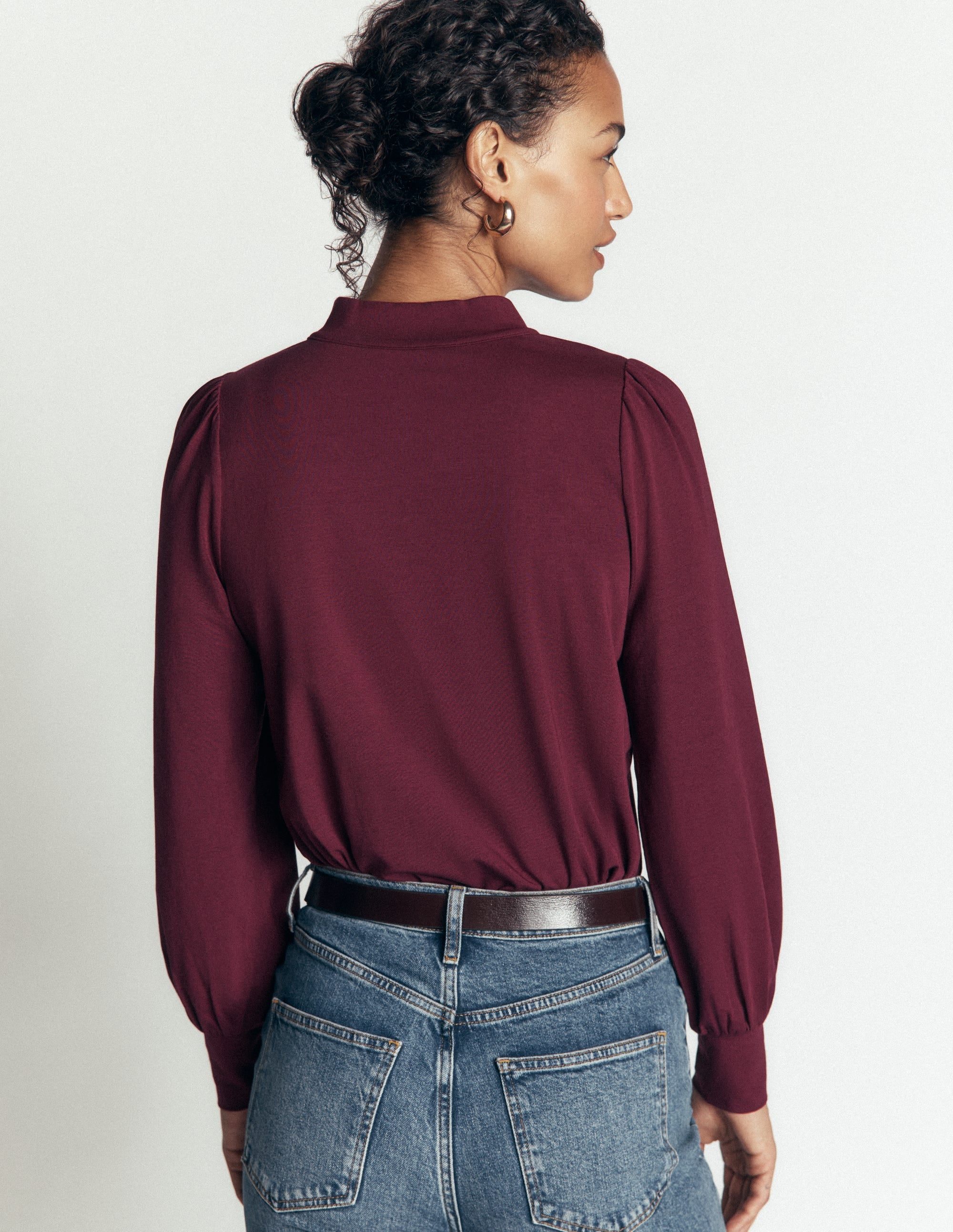 Deep Cuff Half Placket Blouse-Deep Wisteria - Image 3