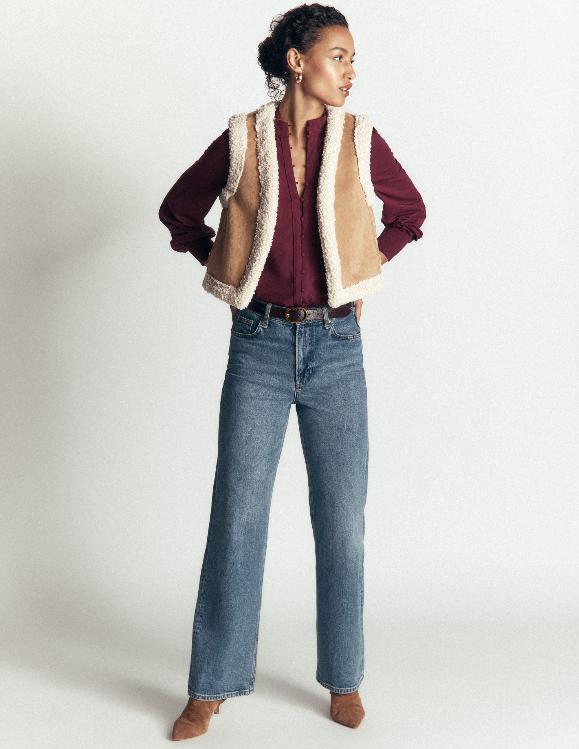 Deep Cuff Half Placket Blouse-Deep Wisteria - Image 4