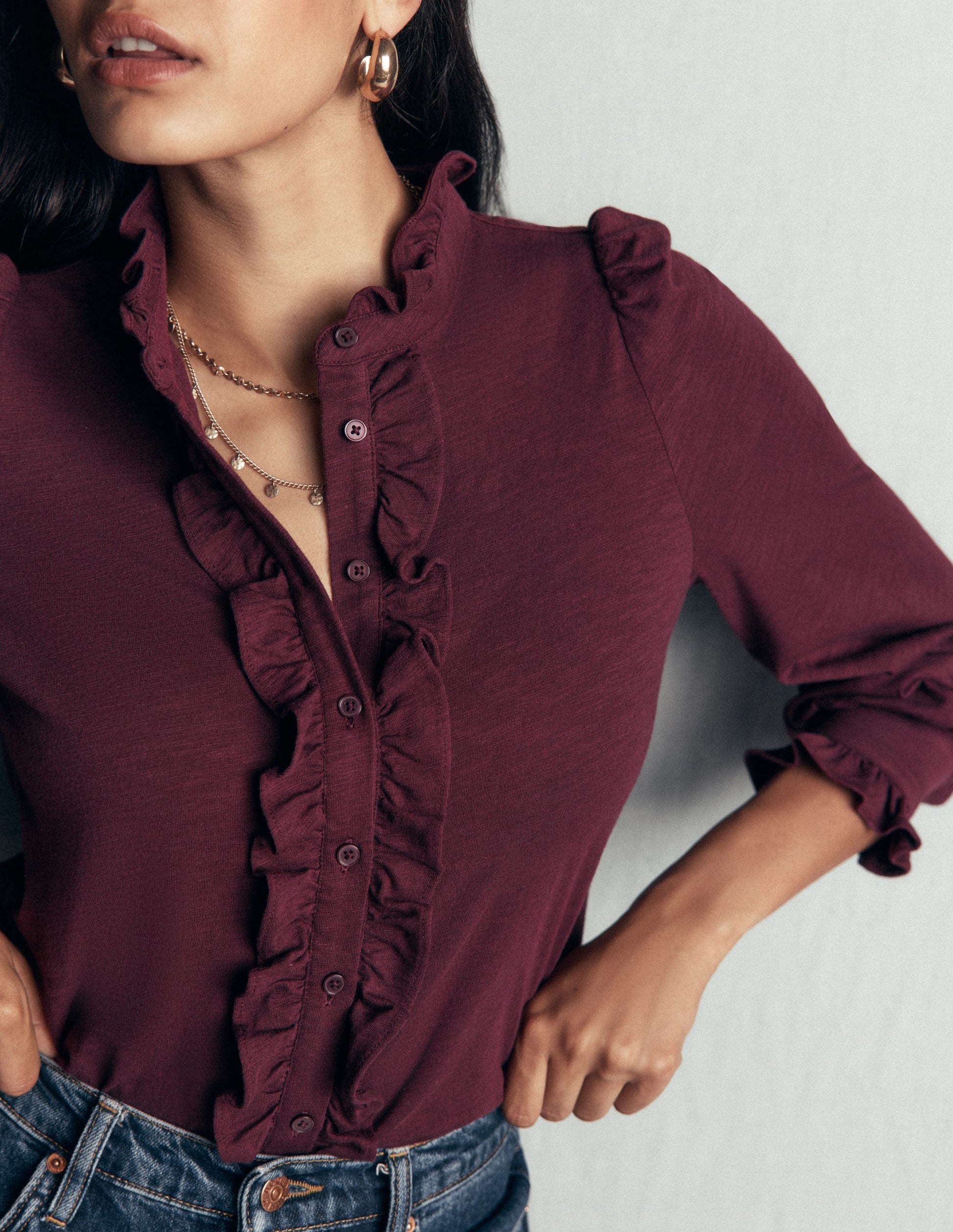 Mega Frill Blouse-Dark Cherry-2