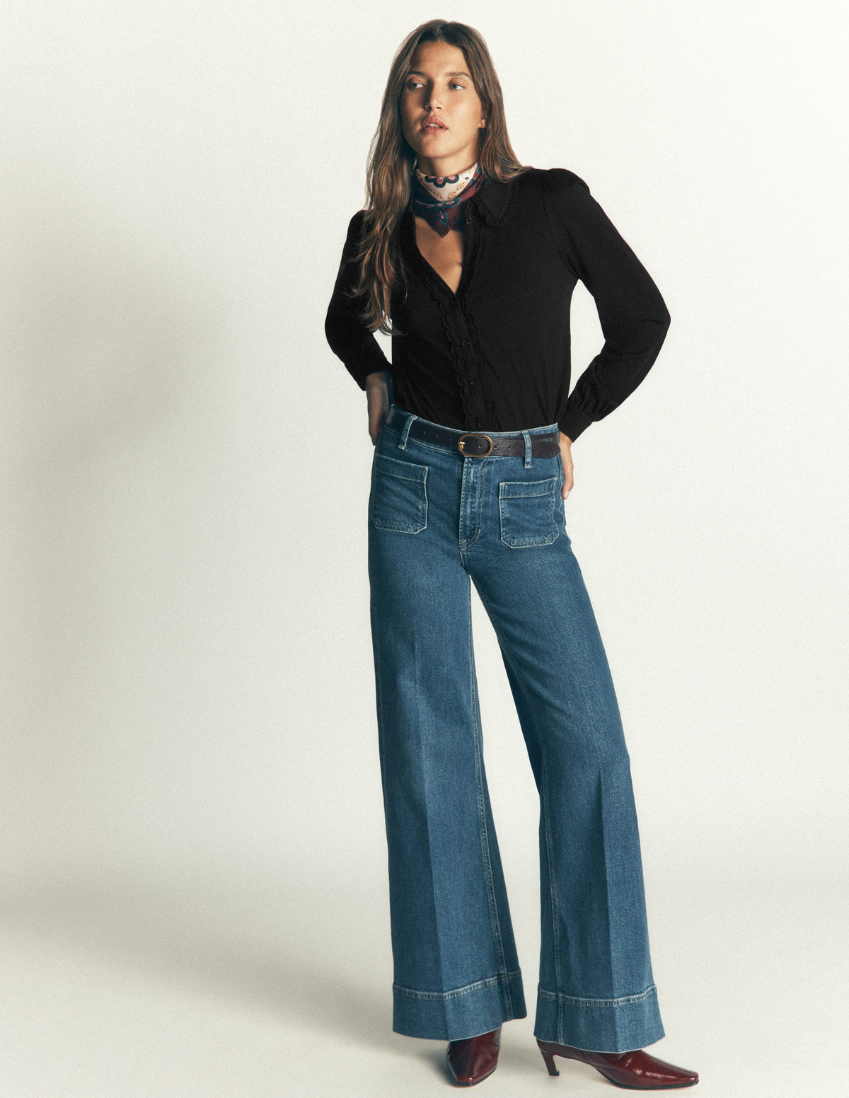 Lace Frill Blouse-Black - Image 4