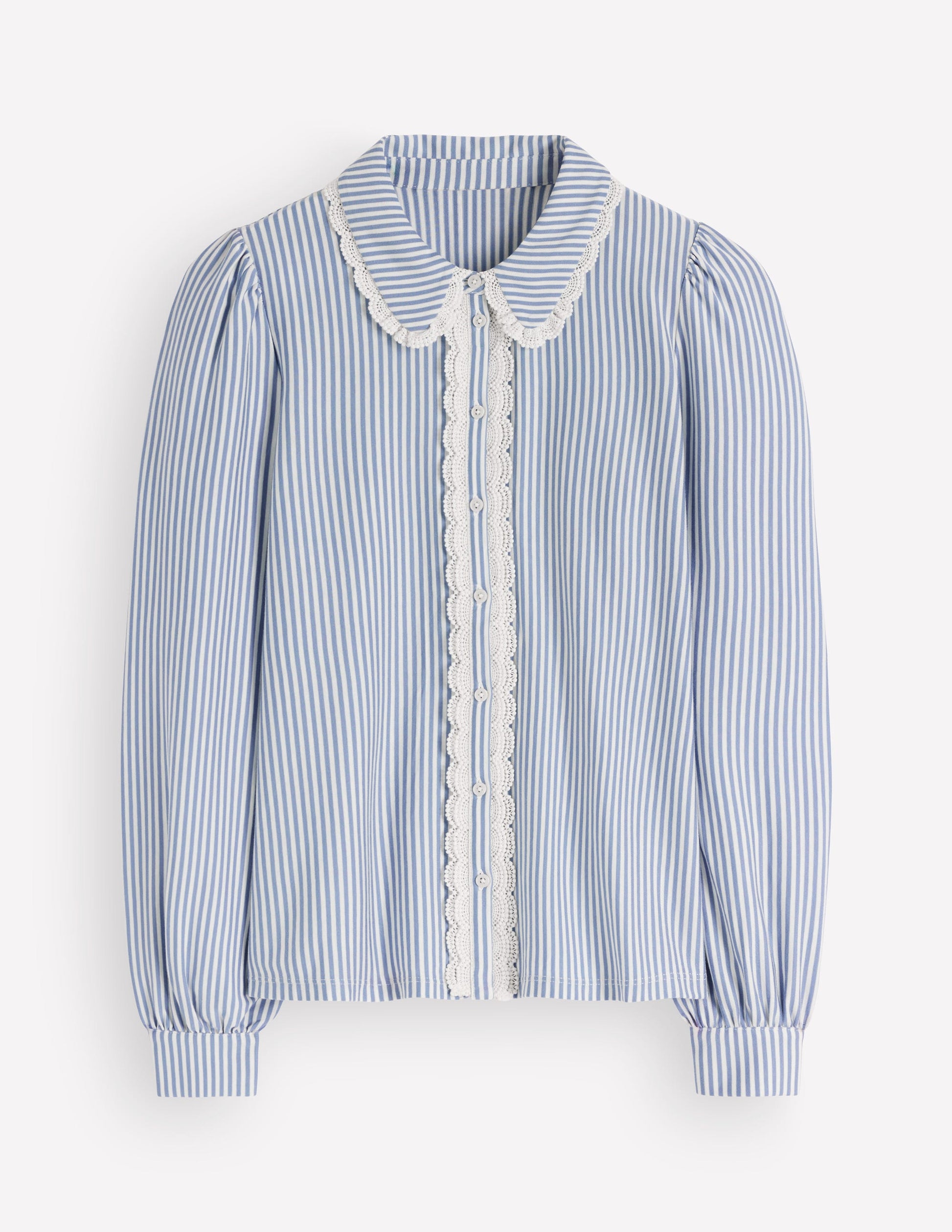 Lace Frill Blouse-Faded Denim and Ivory Stripe-5
