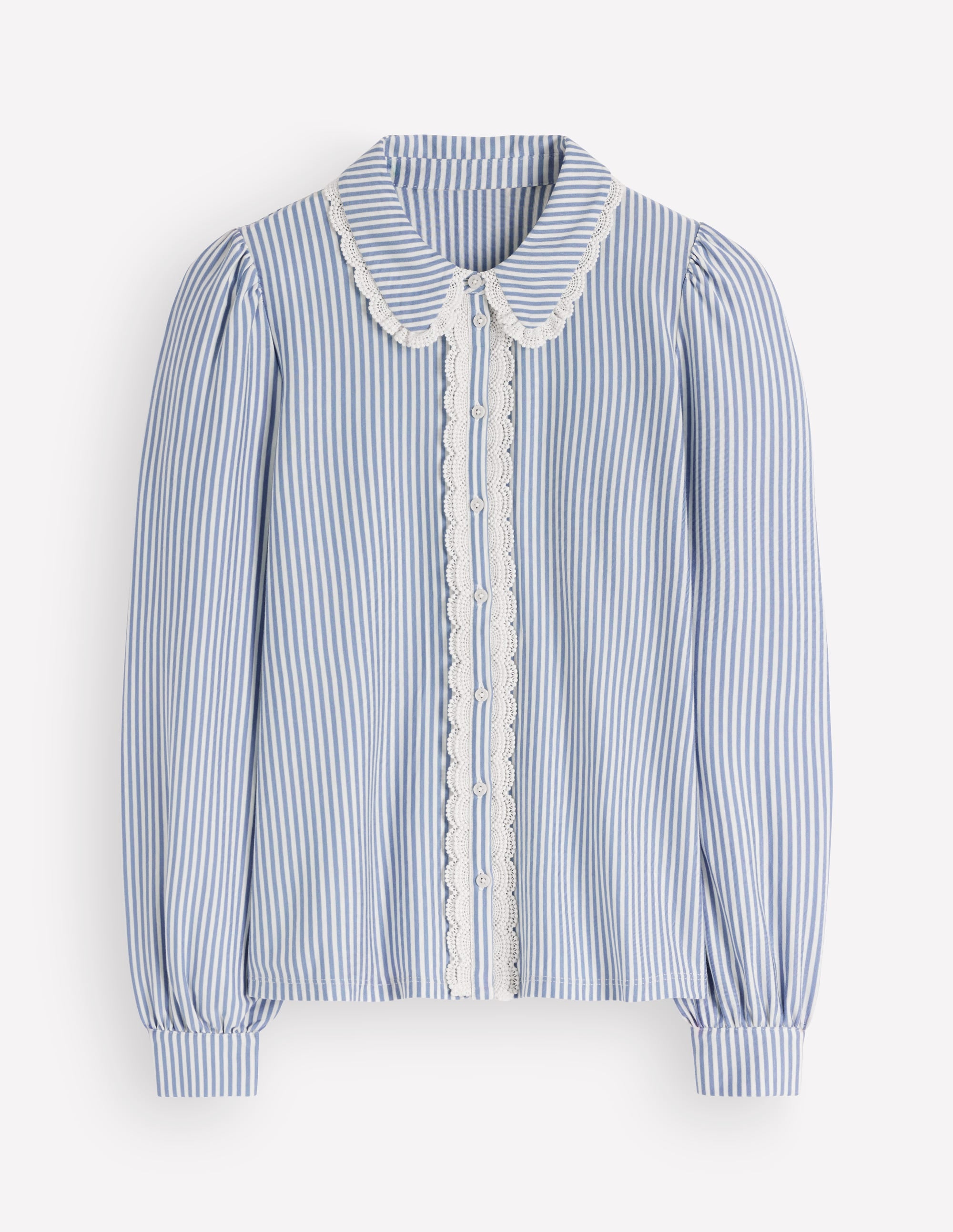 Lace Frill Blouse-Faded Denim and Ivory Stripe - Image 5