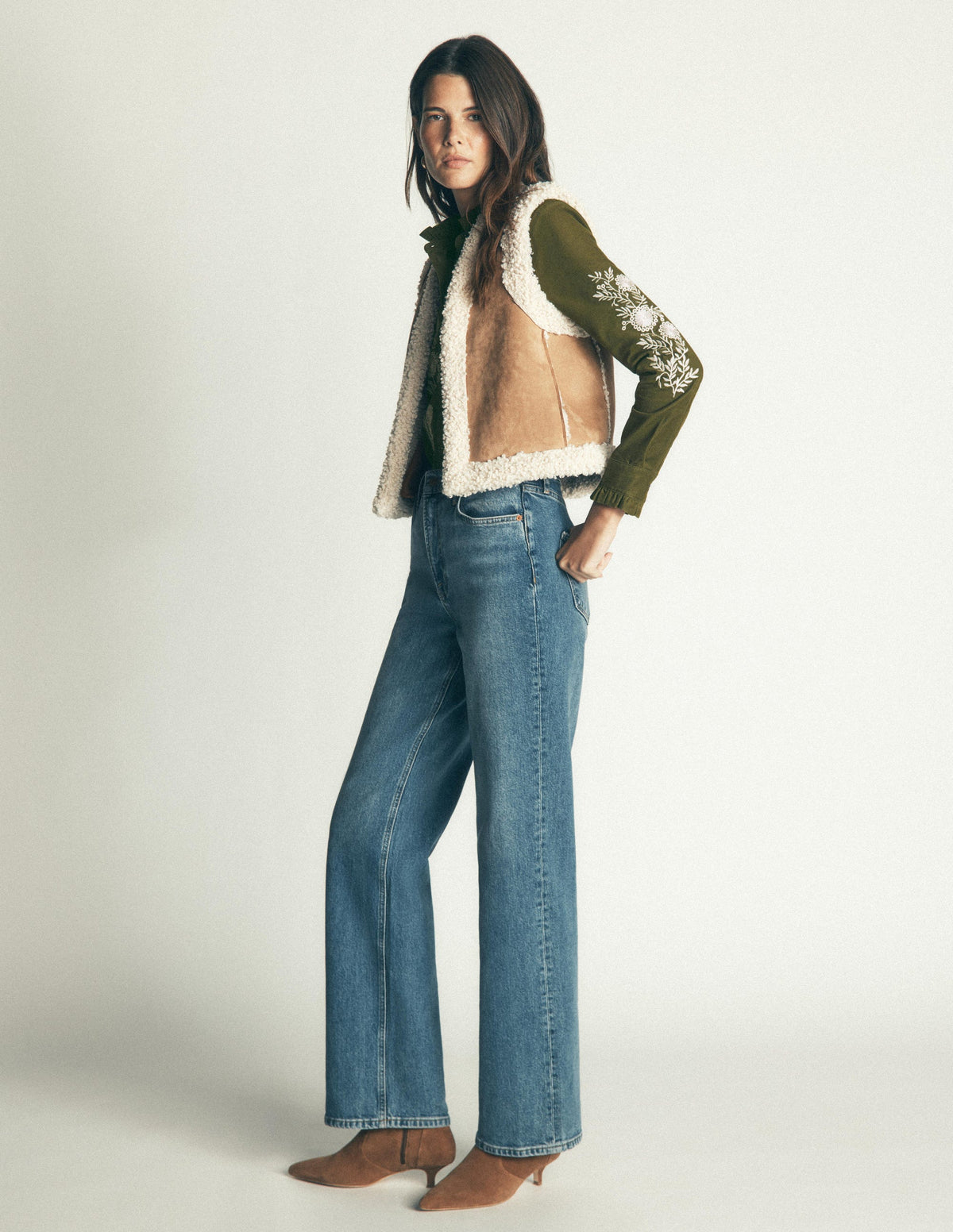 Sienna Frill Cord Shirt-Woodland Green, Embroidered-6