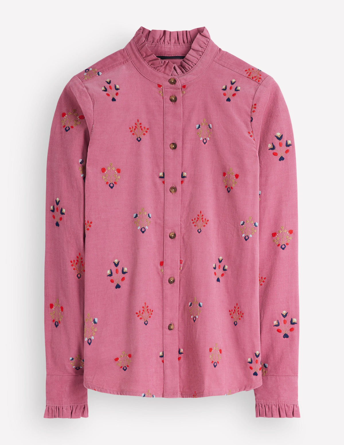 Sienna Frill Cord Shirt-Pink Heather, Embroidered-7