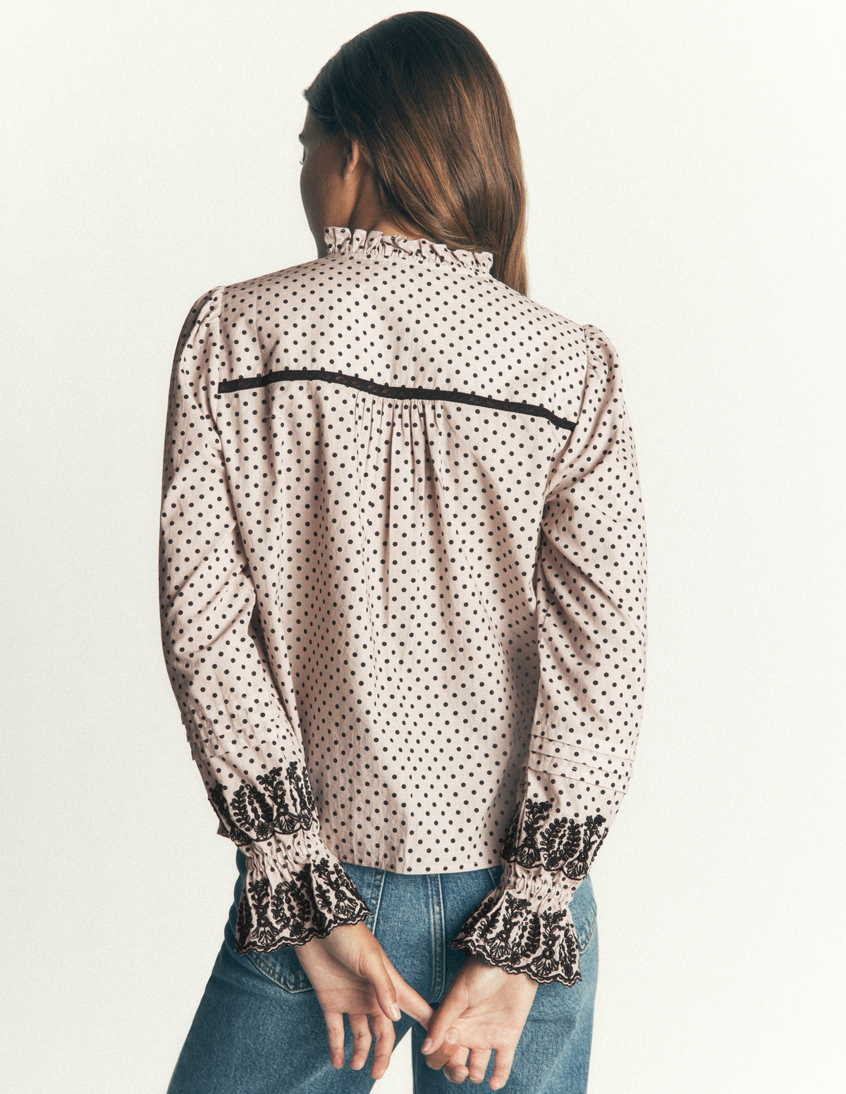 Lace Trim Beaded Cotton Top-Almond Milk, Regular Spot - Image 3