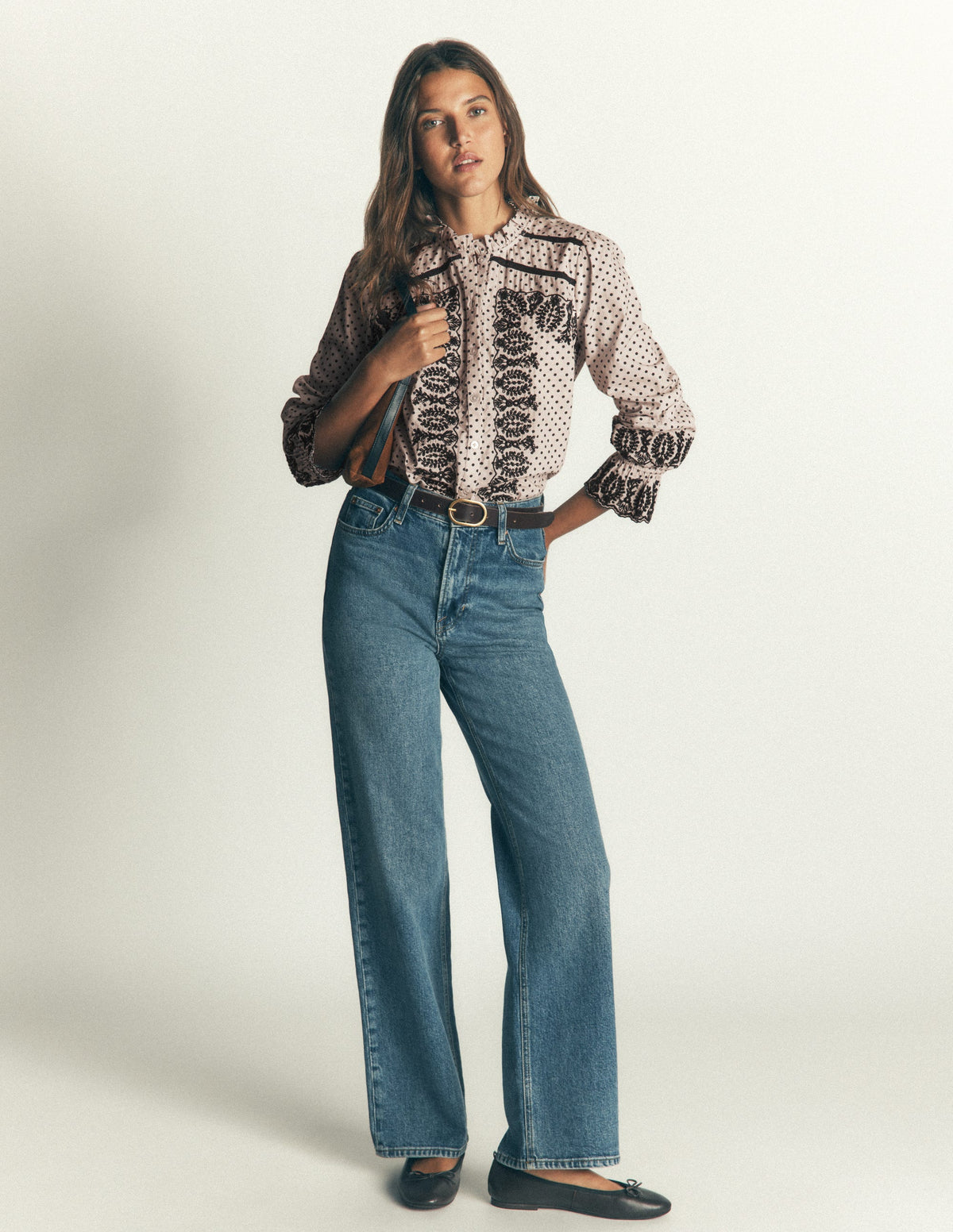 Lace Trim Beaded Cotton Top-Almond Milk, Regular Spot - Image 4