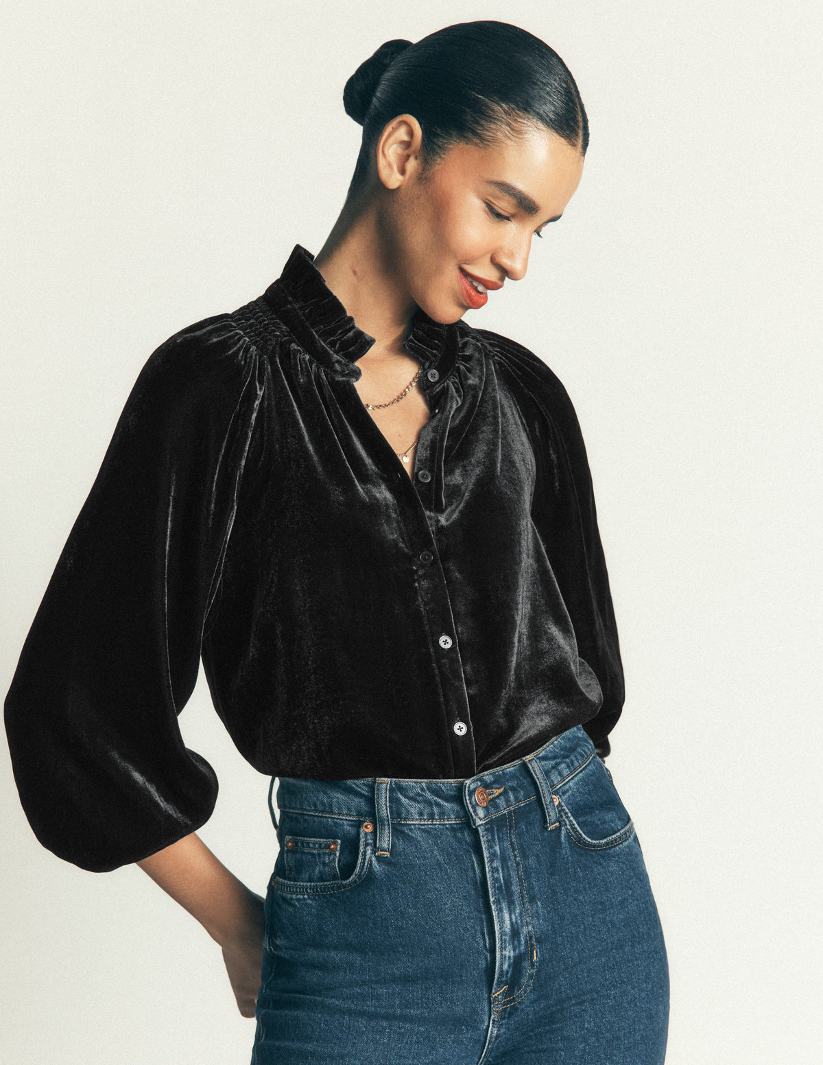 Erica Frill Velvet Top-Teal Ocean - Image 1