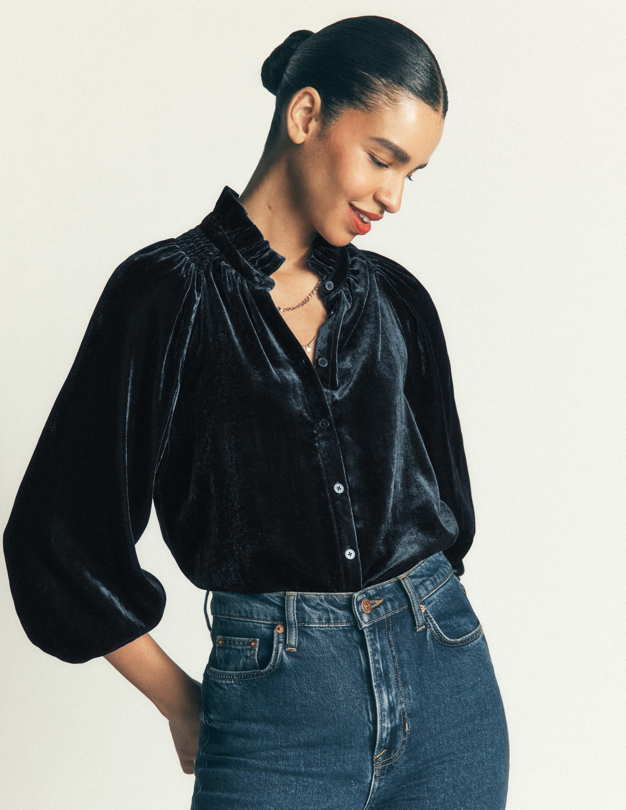 Erica Frill Velvet Top - Teal Ocean | Boden USA