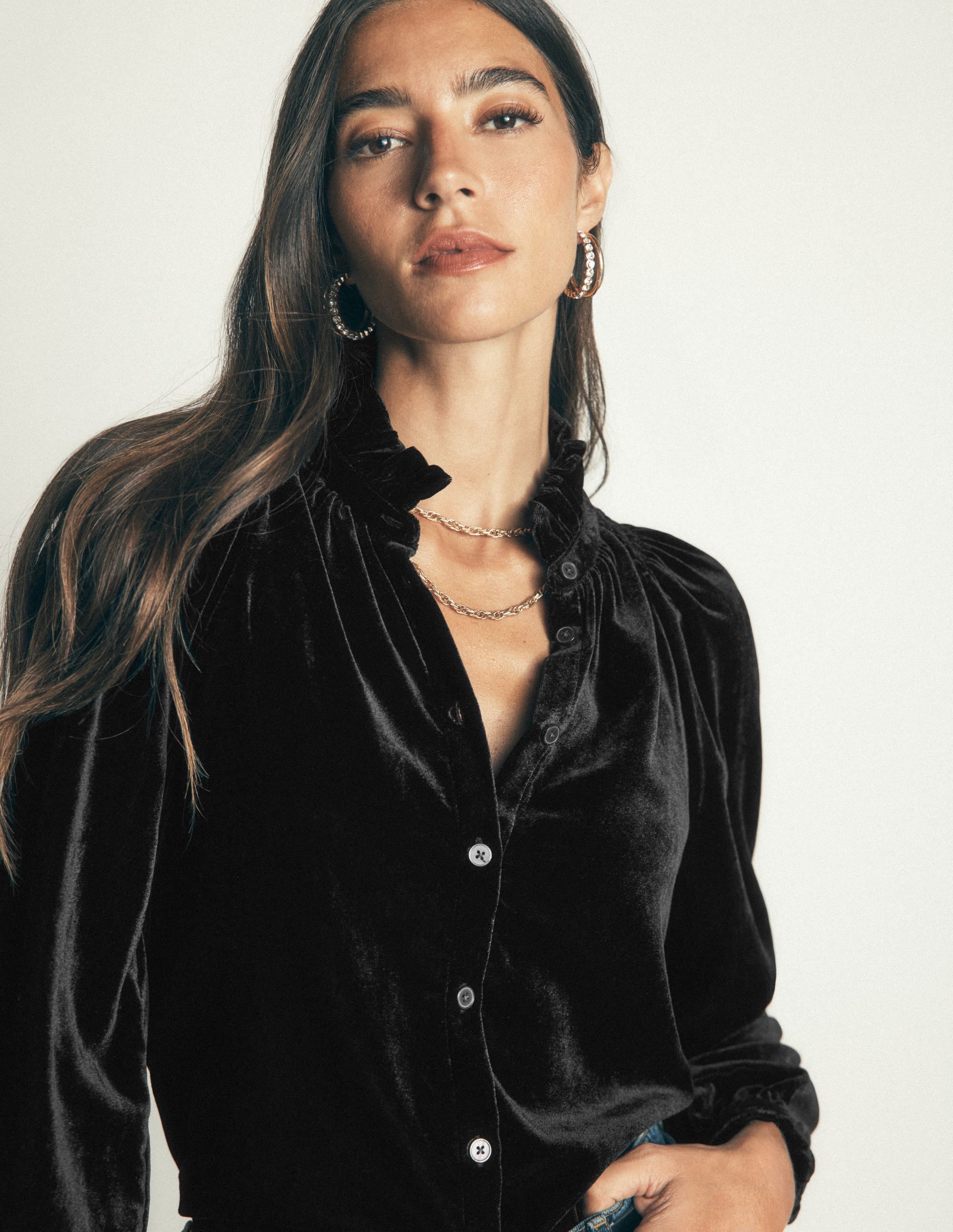トップス Erie Frills Top black Erica Frill Velvet Top - Black | Boden USA